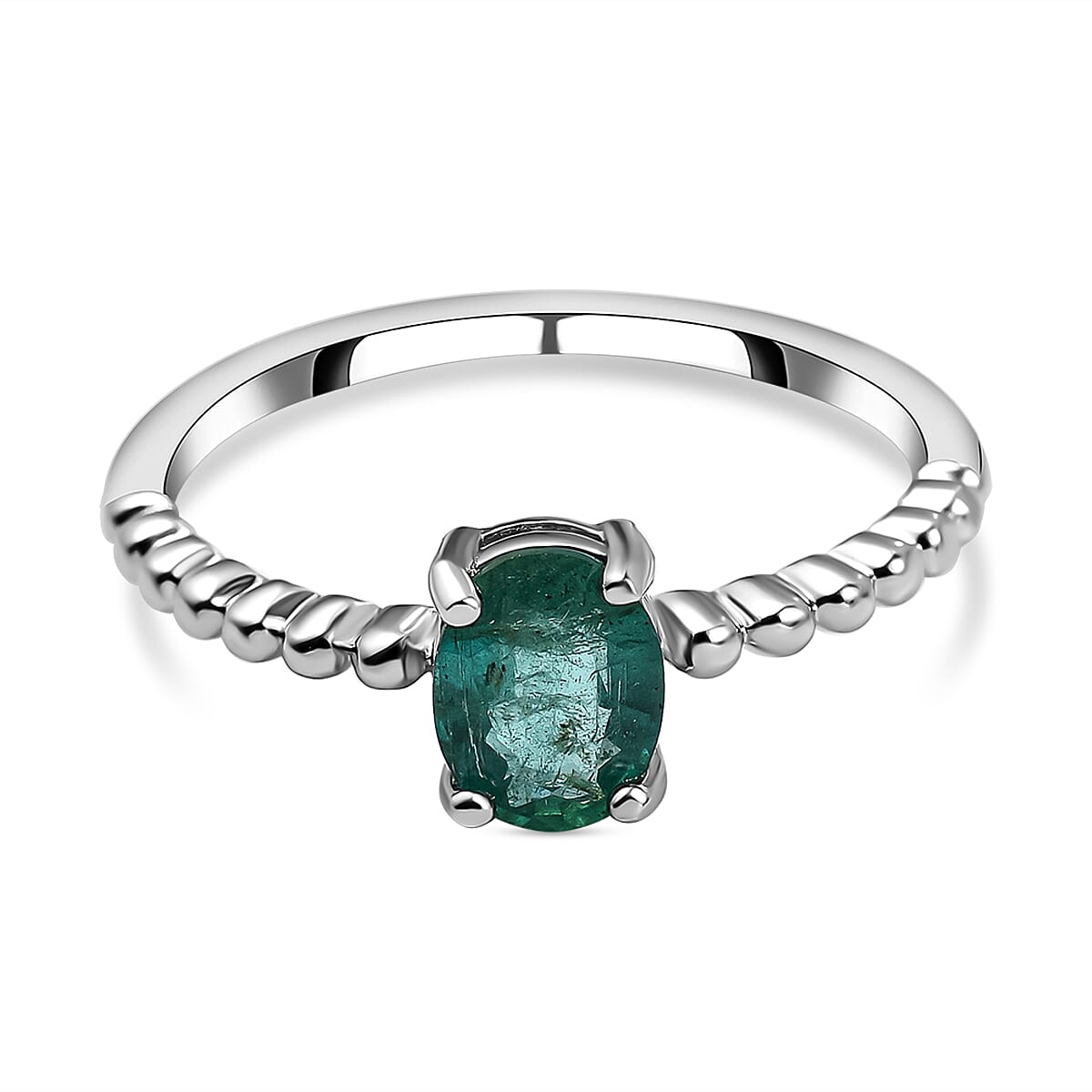 AAA Gemfields Emerald Ring in Rhodium Overlay Sterling Silver 1.20 Ct.