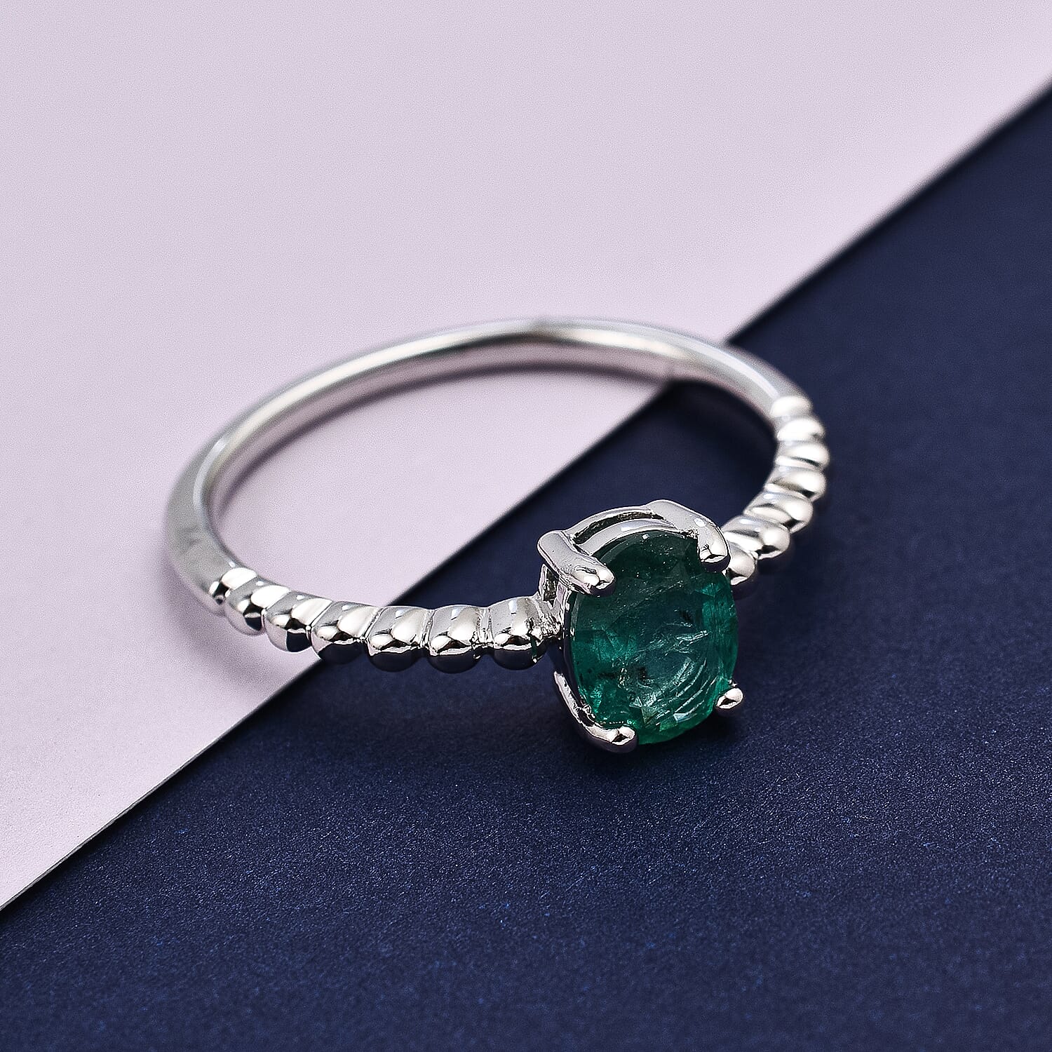 AAA Gemfields Emerald Ring in Rhodium Overlay Sterling Silver 1.20 Ct.