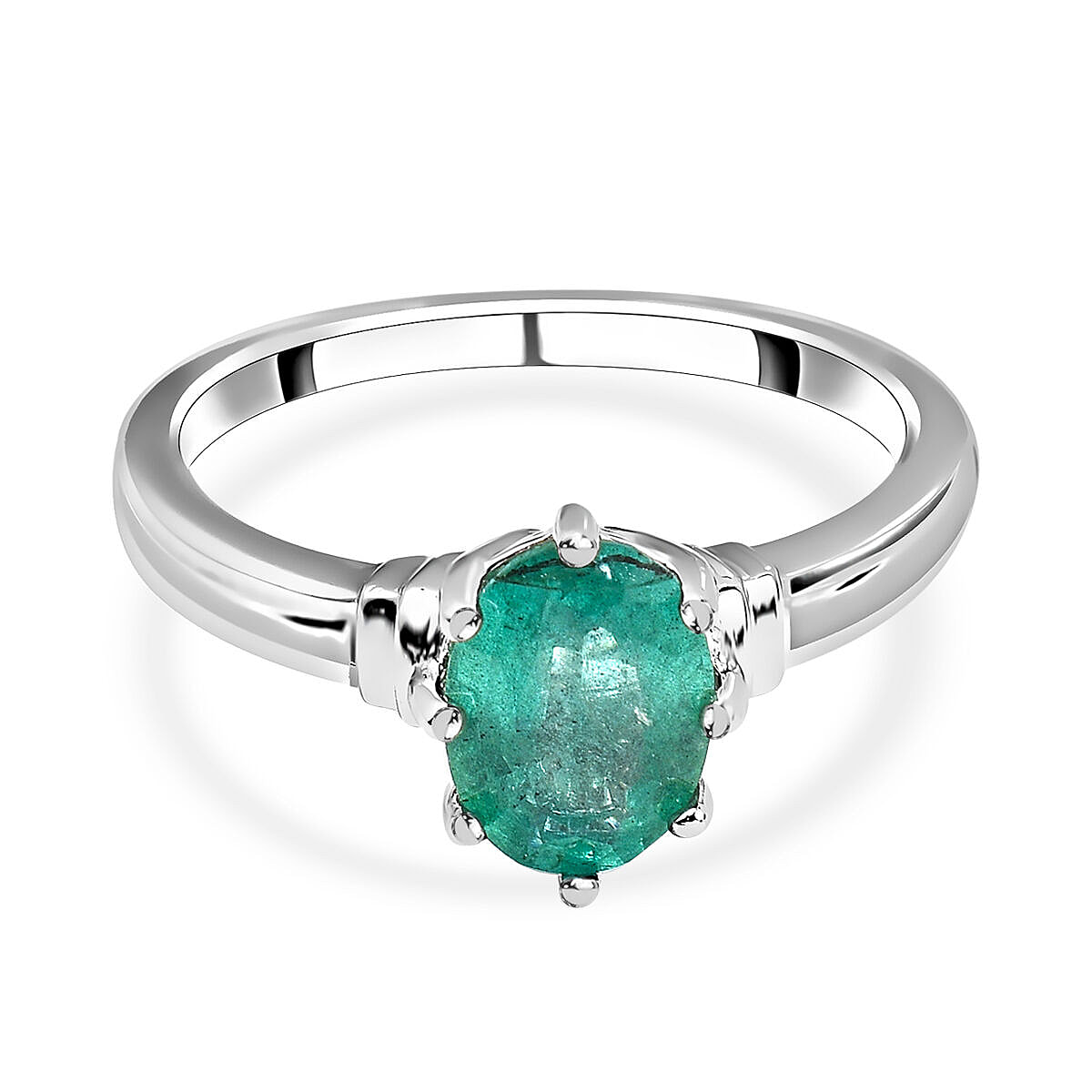 Gemfields Zambian Emerald Solitaire Ring in Rhodium Overlay Sterling Silver  1.20 Ct.