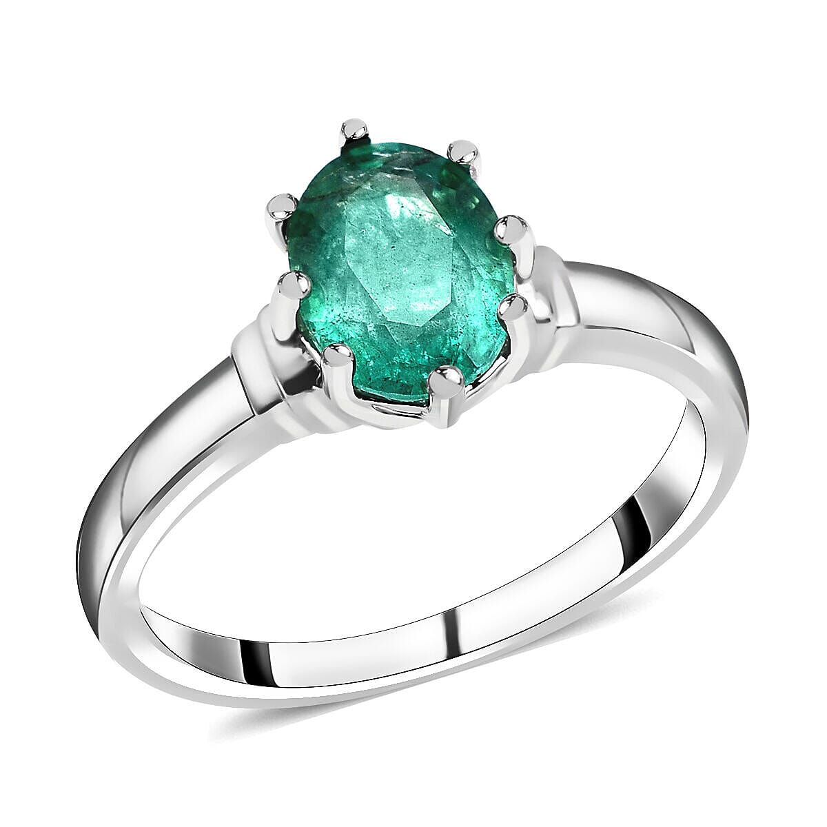 AAA Exclusive Edition Gemfields Zambian Emerald Ring in Rhodium Overlay Sterling Silver 1.20 Ct.