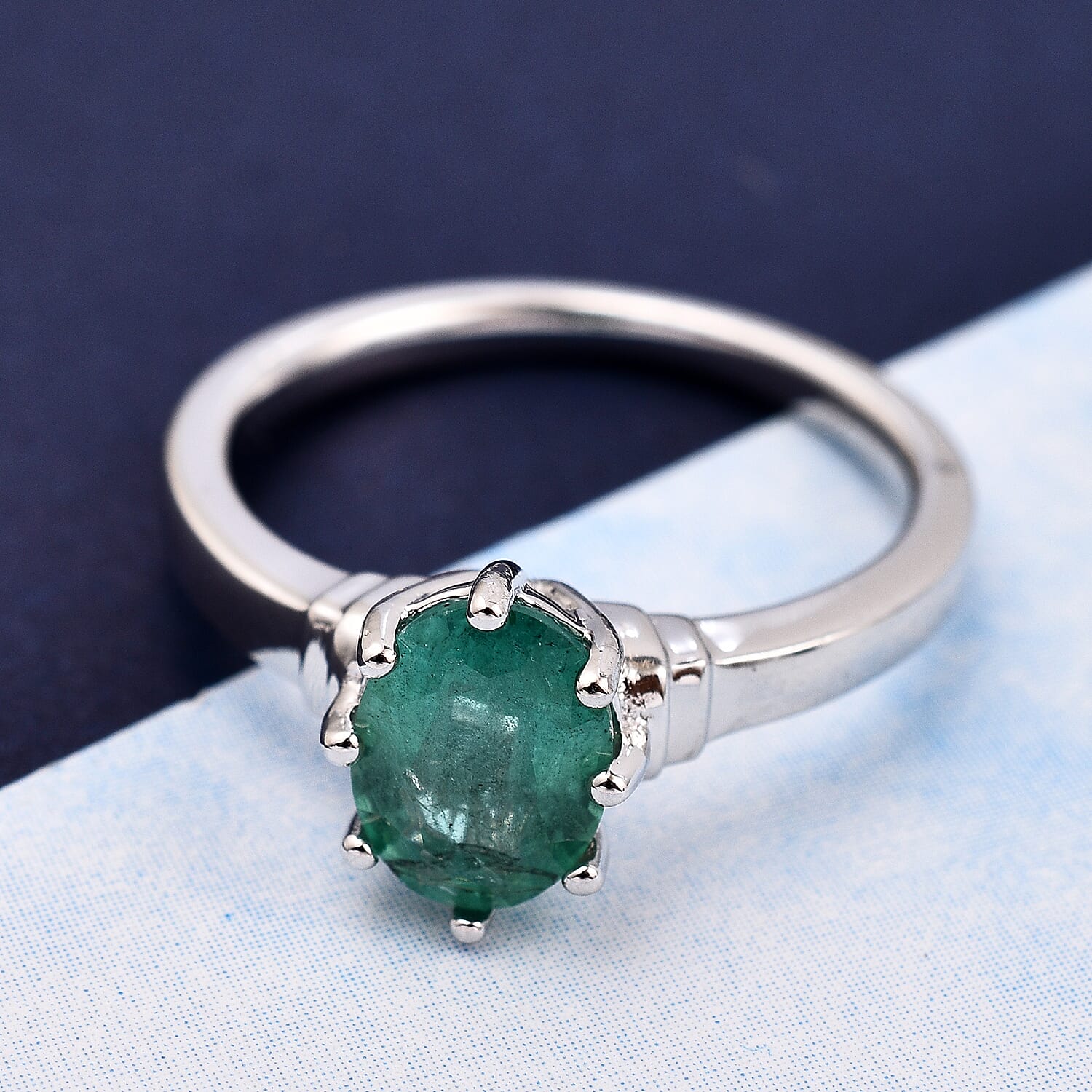 AAA Exclusive Edition Gemfields Zambian Emerald Ring in Rhodium Overlay Sterling Silver 1.20 Ct.