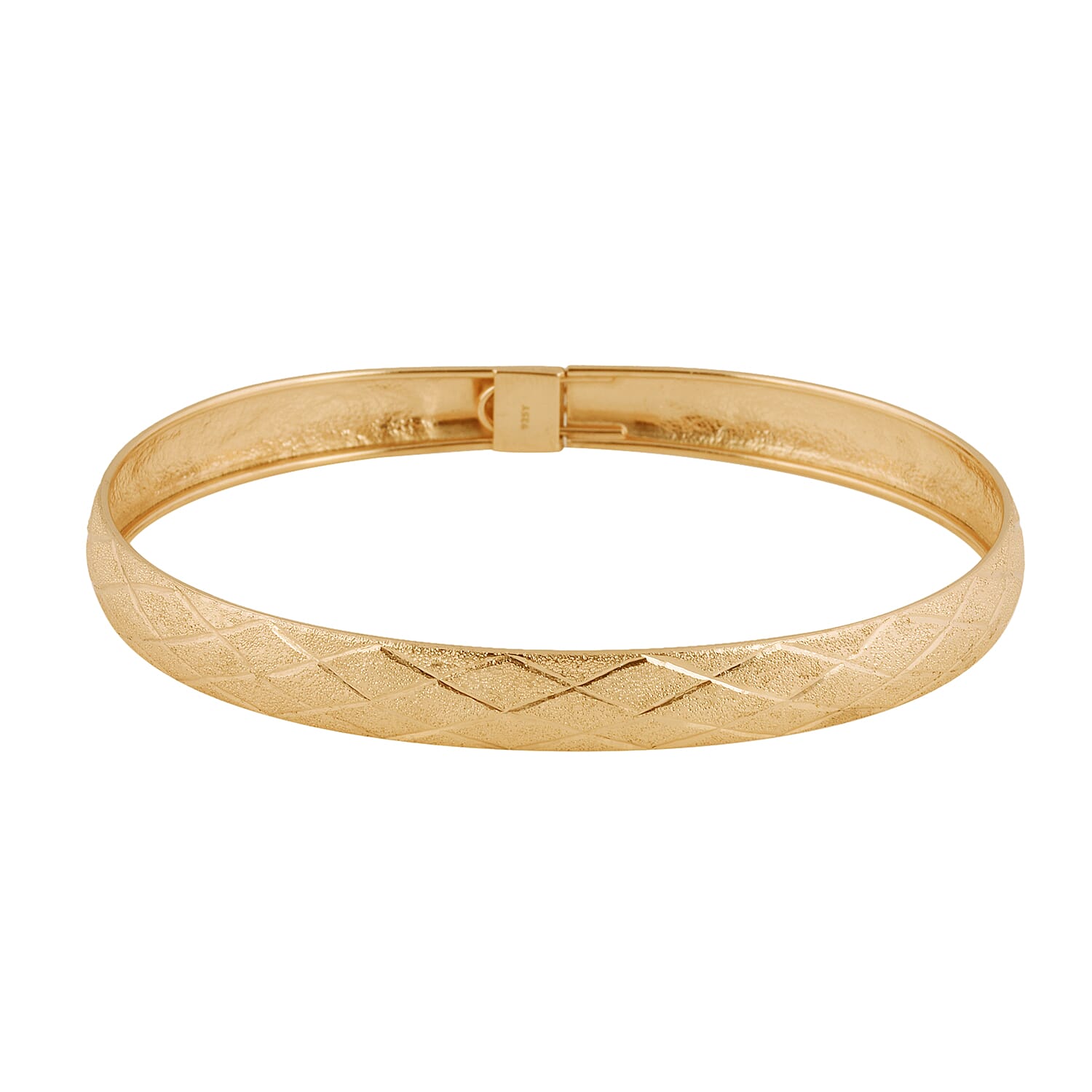 Yellow Gold Overlay Sterling Silver Diamond Cut Bangle (Size 7) with Clasp