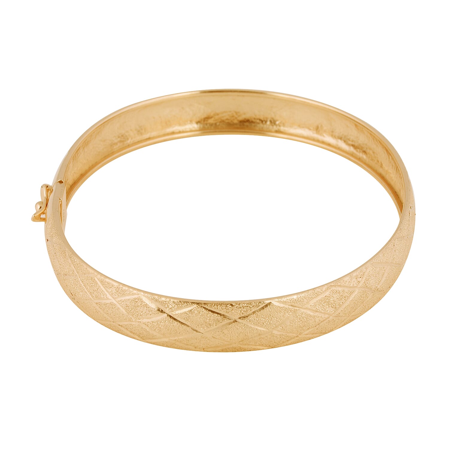 Yellow Gold Overlay Sterling Silver Diamond Cut Bangle (Size 7) with Clasp