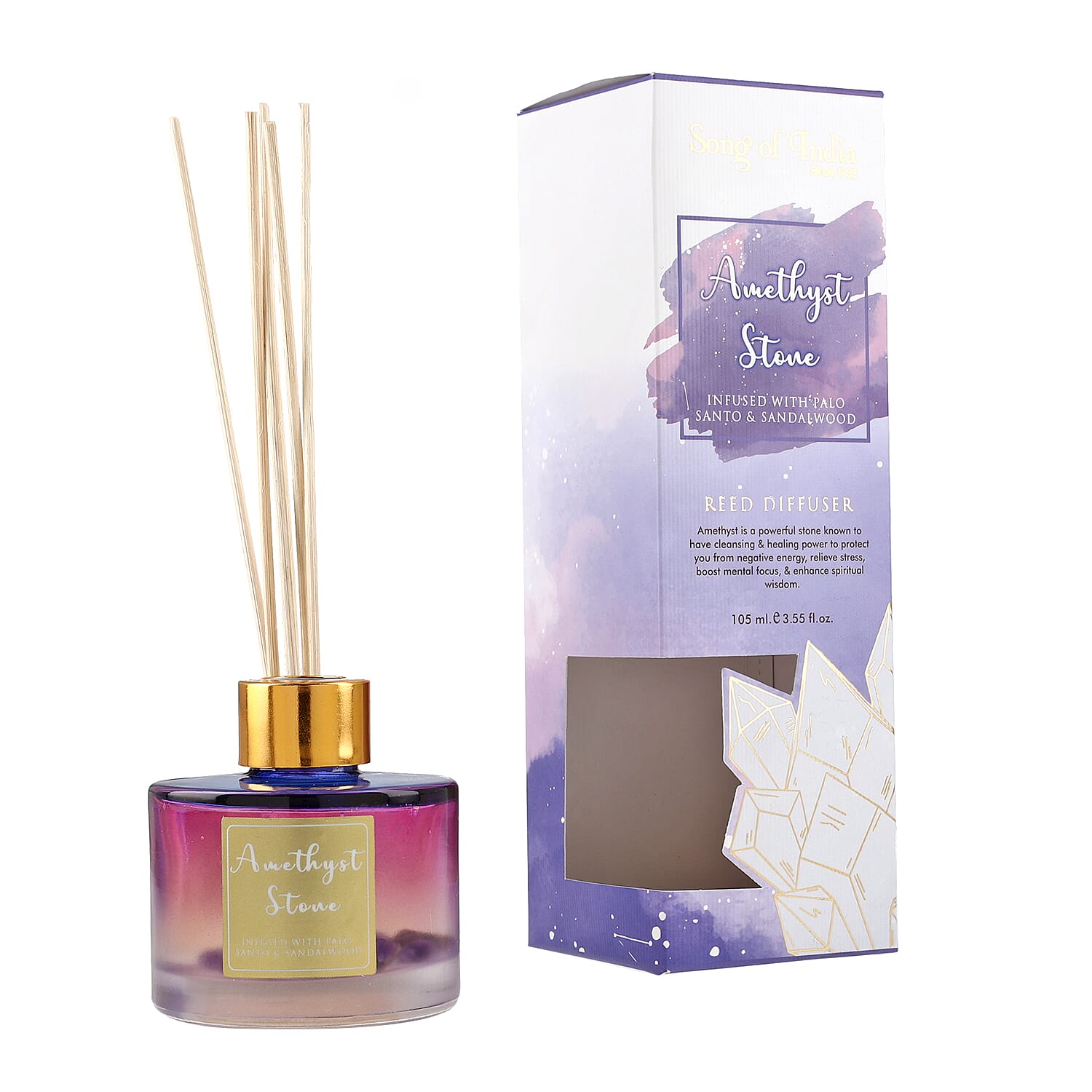 Healing Stone Reed Diffuser in Round Jar with Reed Sticks (105ml) - Purple