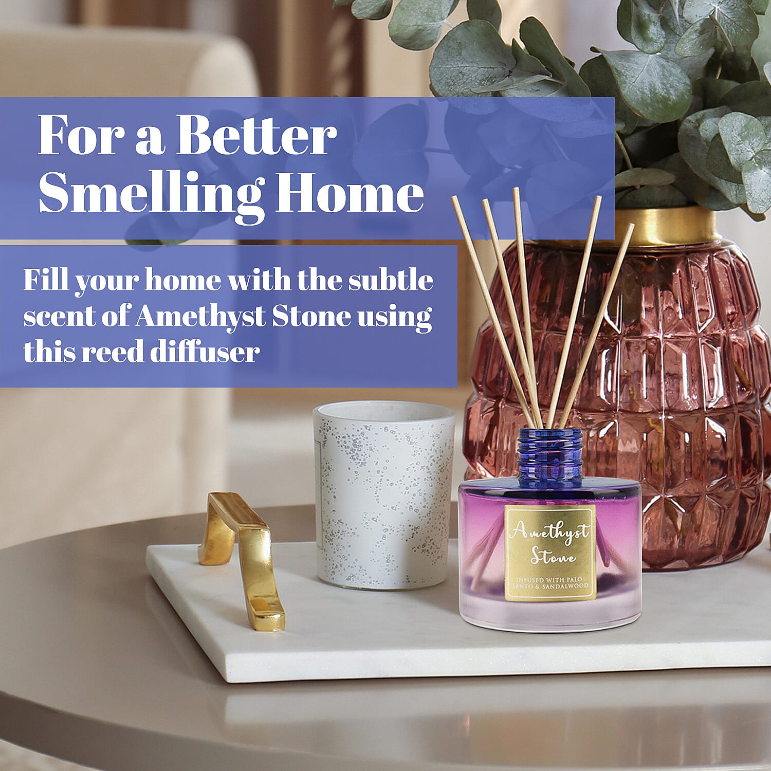 Healing Stone Reed Diffuser in Round Jar with Reed Sticks (105ml) - Purple