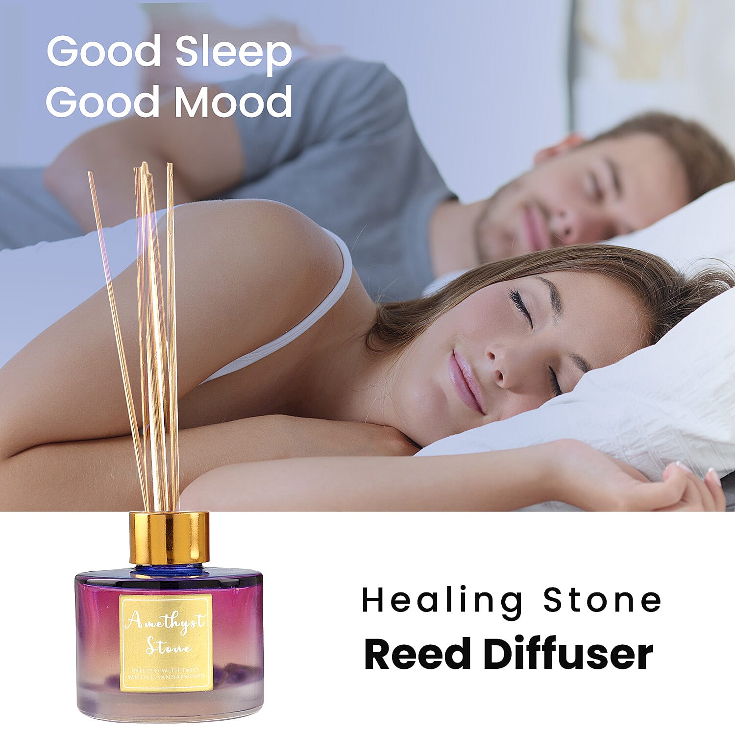 Healing Stone Reed Diffuser in Round Jar with Reed Sticks (105ml) - Purple
