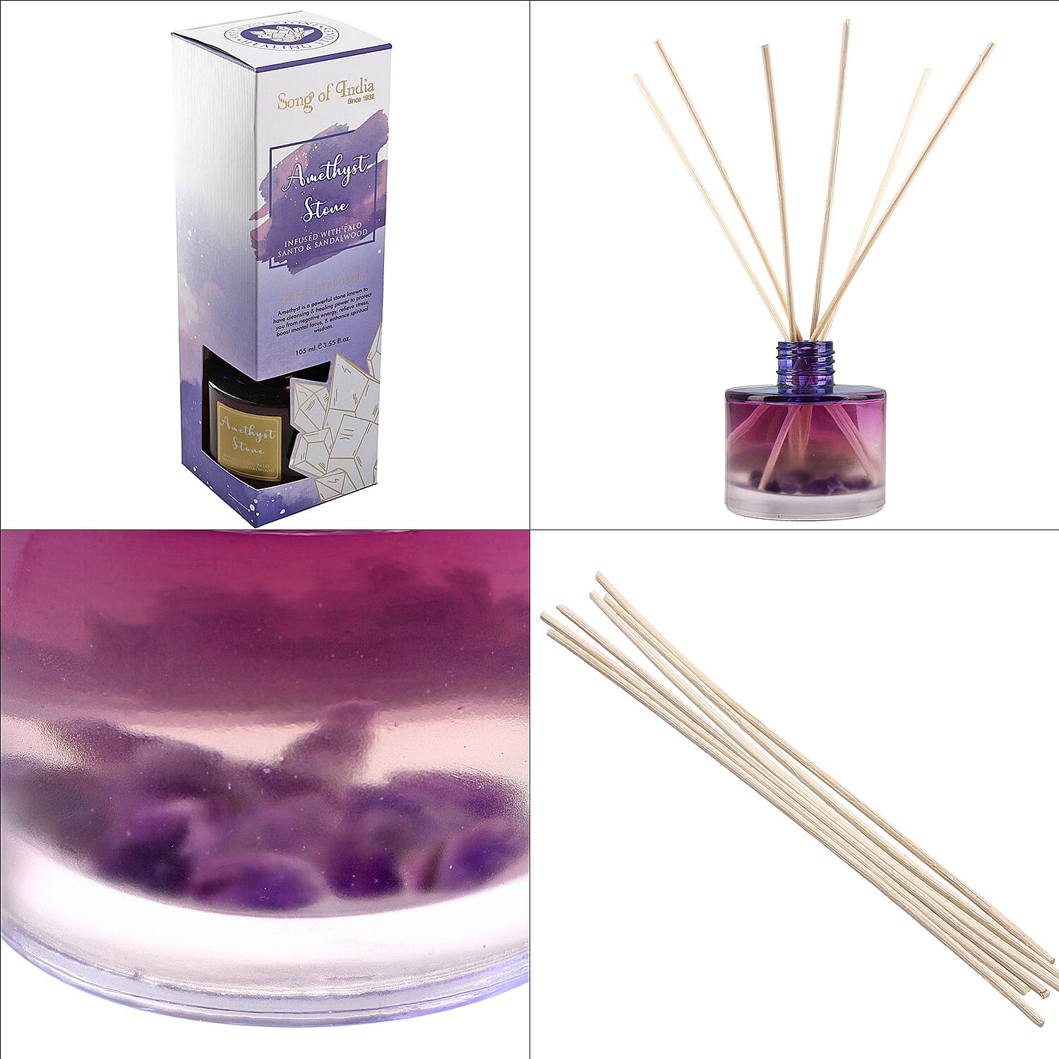 Healing Stone Reed Diffuser in Round Jar with Reed Sticks (105ml) - Purple