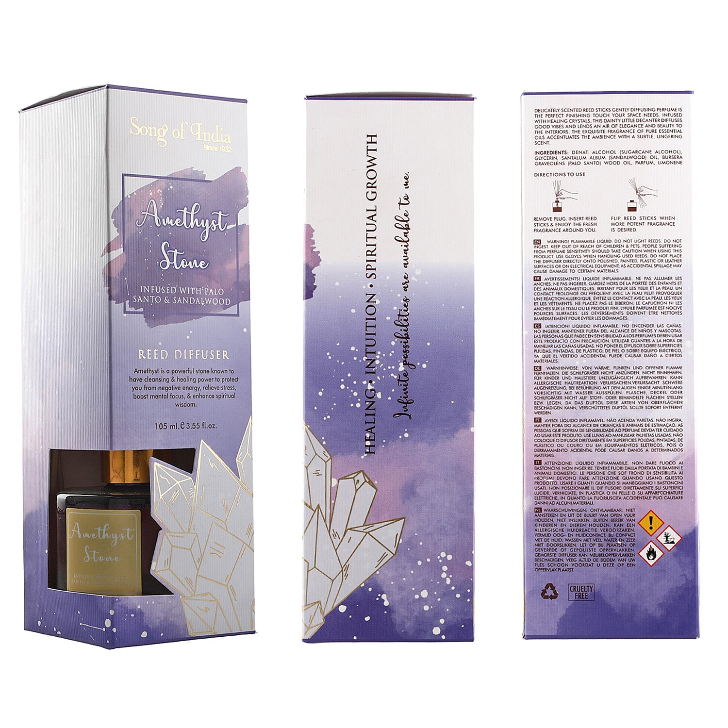 Healing Stone Reed Diffuser in Round Jar with Reed Sticks (105ml) - Purple