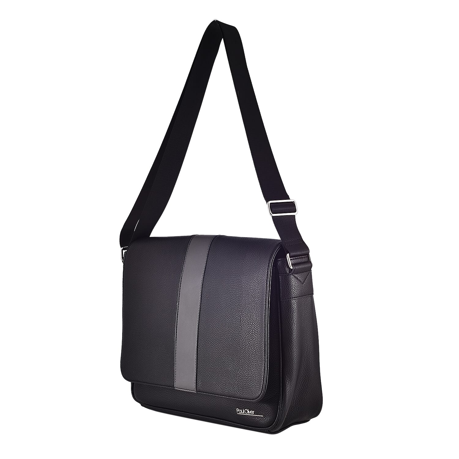 Mens Messenger Bag with Graphite Band and Magnetic Clasp Lock (Size 31x25x10 Cm) -  Black