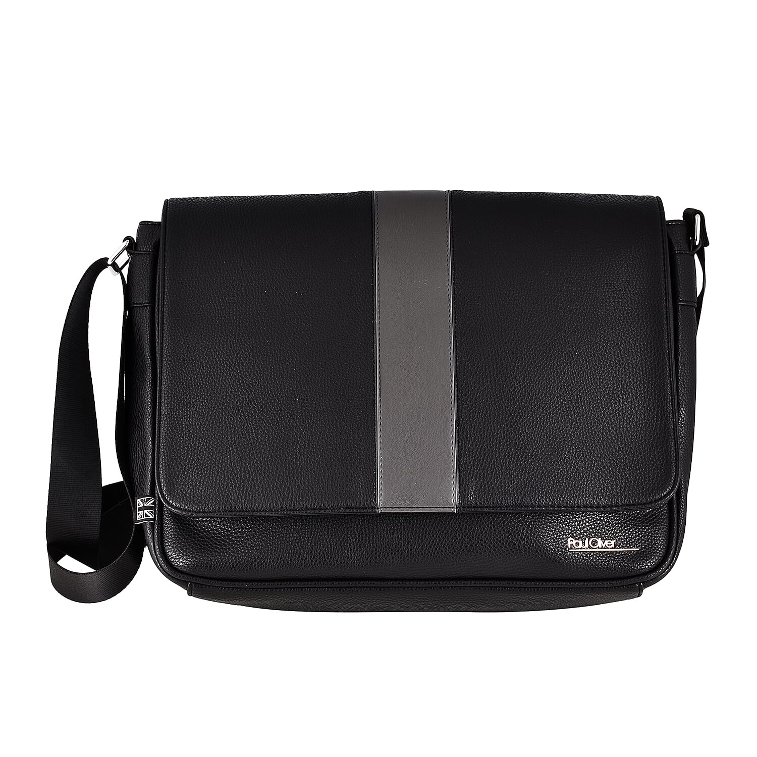 Mens Messenger Bag with Graphite Band and Magnetic Clasp Lock (Size 31x25x10 Cm) -  Black