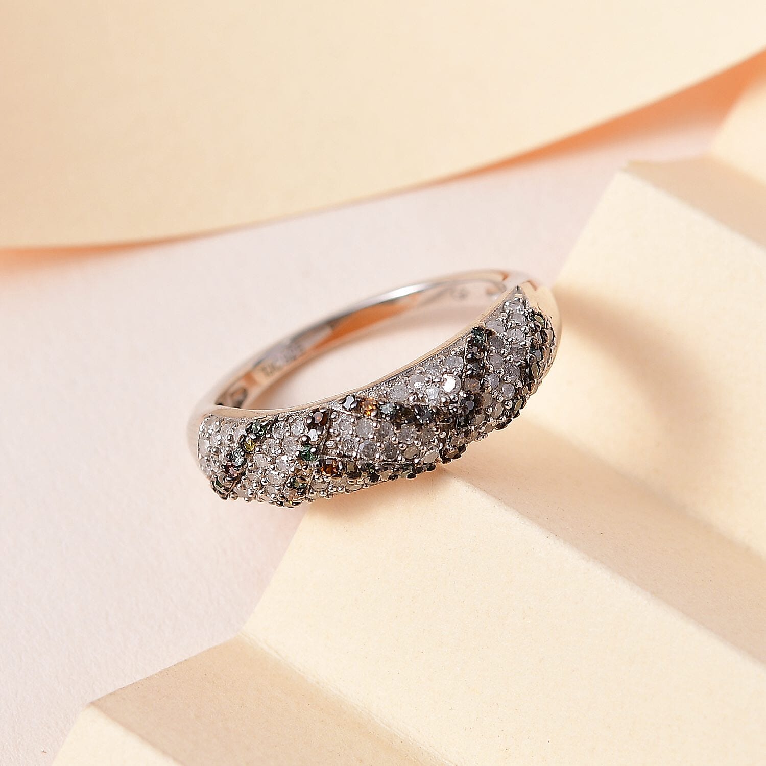 GP Art Deco Collection - Multi Diamond Band Ring in Platinum Overlay Sterling Silver 0.57 Ct.