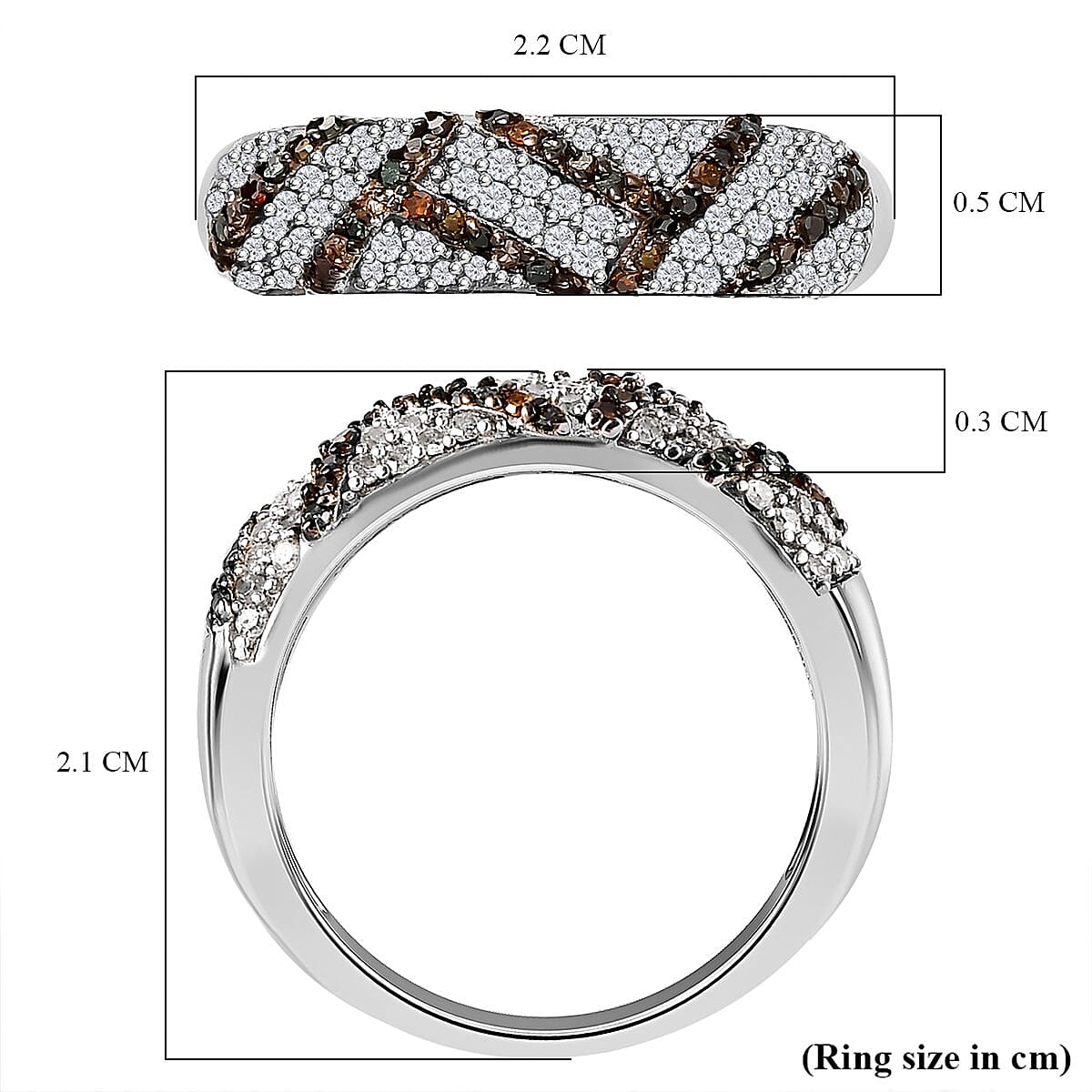 GP Art Deco Collection - Multi Diamond Band Ring in Platinum Overlay Sterling Silver 0.57 Ct.