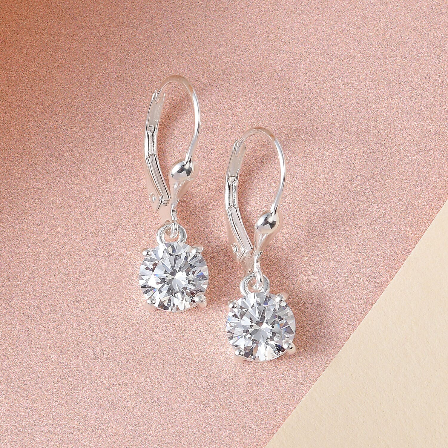 Finest CZ Drop Earrings (With Lever Back) Sterling Silver 4.540 Ct.