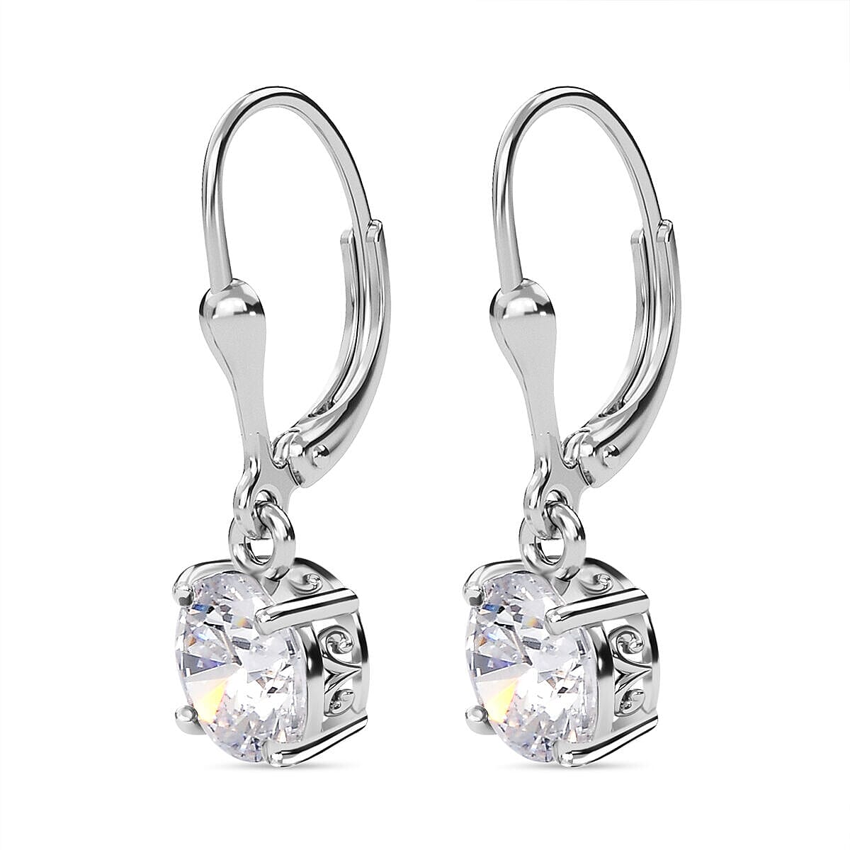 Finest CZ Drop Earrings (With Lever Back) Sterling Silver 4.540 Ct.