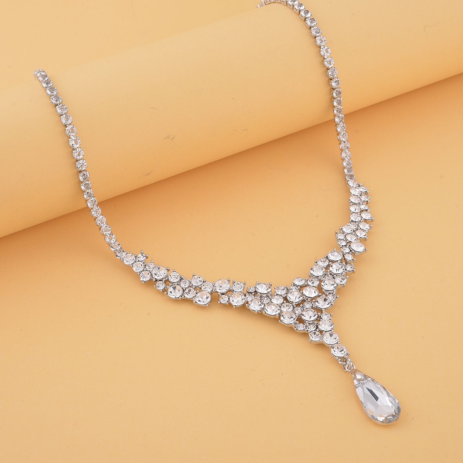 Simulated Diamond & White Austrian Crystal Necklace (Size - 20)
