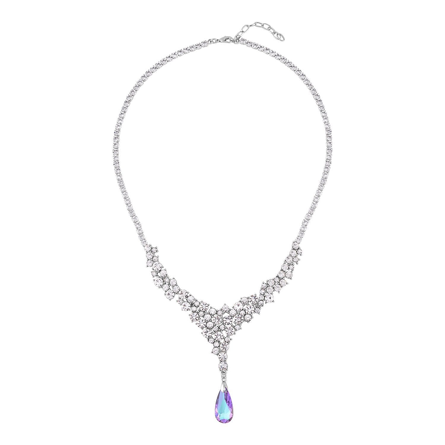 Simulated Purple Topaz & White Austrian Crystal Necklace (Size - 20) in Silver Tone