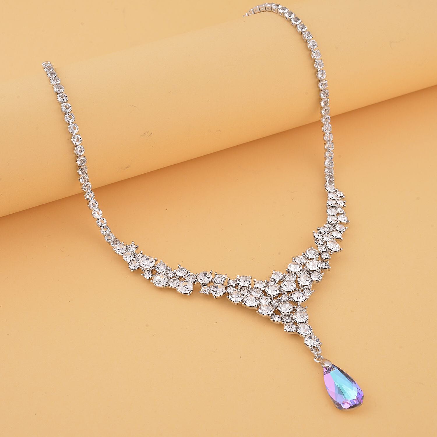 Simulated Purple Topaz & White Austrian Crystal Necklace (Size - 20) in Silver Tone