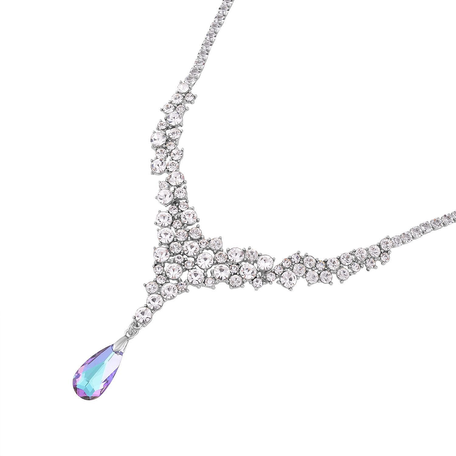 Simulated Purple Topaz & White Austrian Crystal Necklace (Size - 20) in Silver Tone