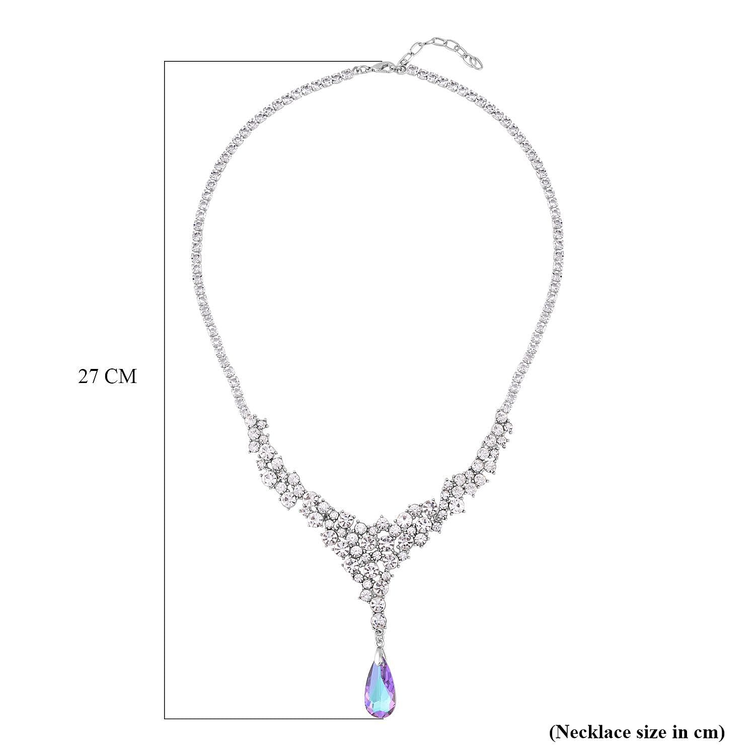Simulated Purple Topaz & White Austrian Crystal Necklace (Size - 20) in Silver Tone