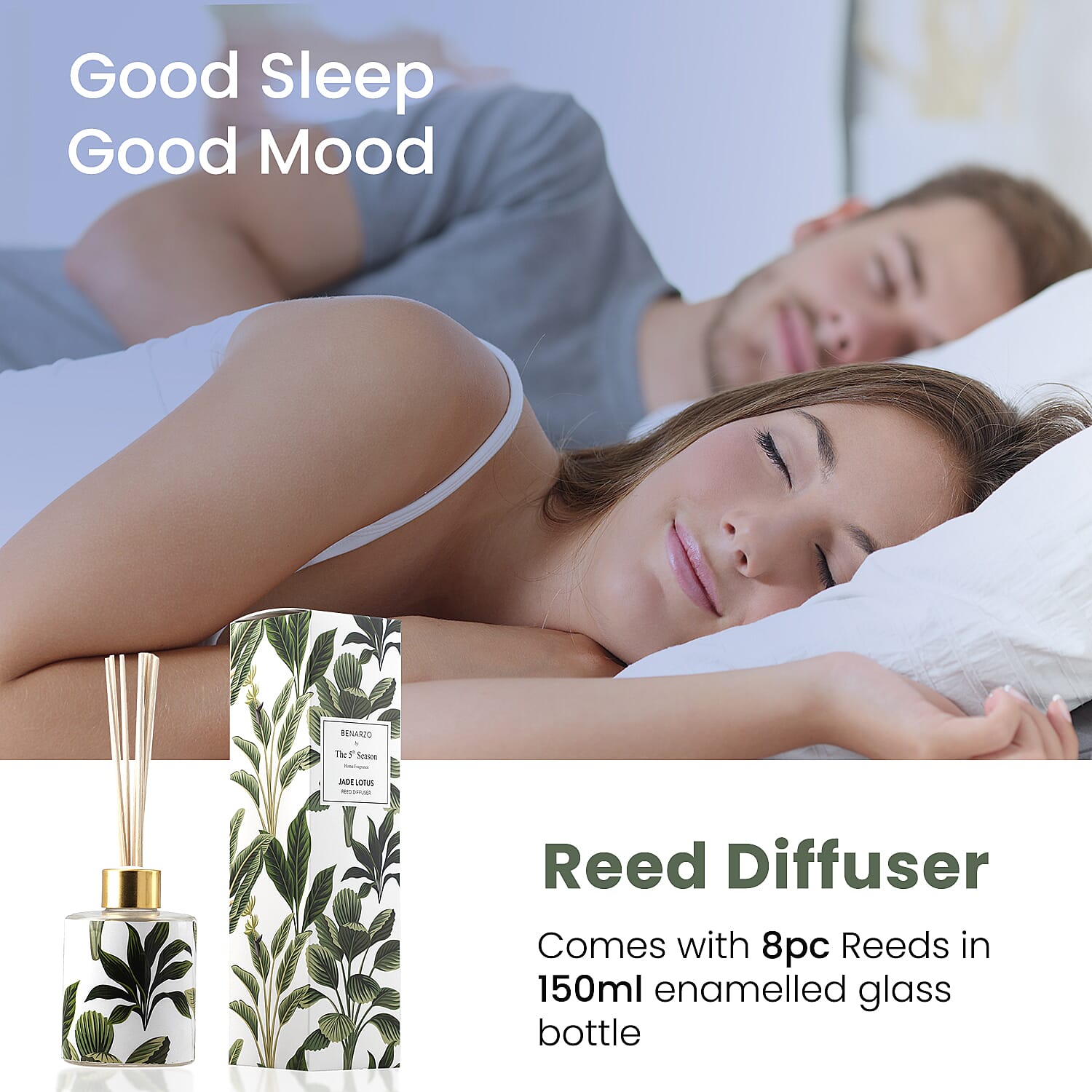 Reed Diffuser in Enamled Glass Bottle with Gold Cap (Size 24x6x6 cm) - 150ml - Green & White