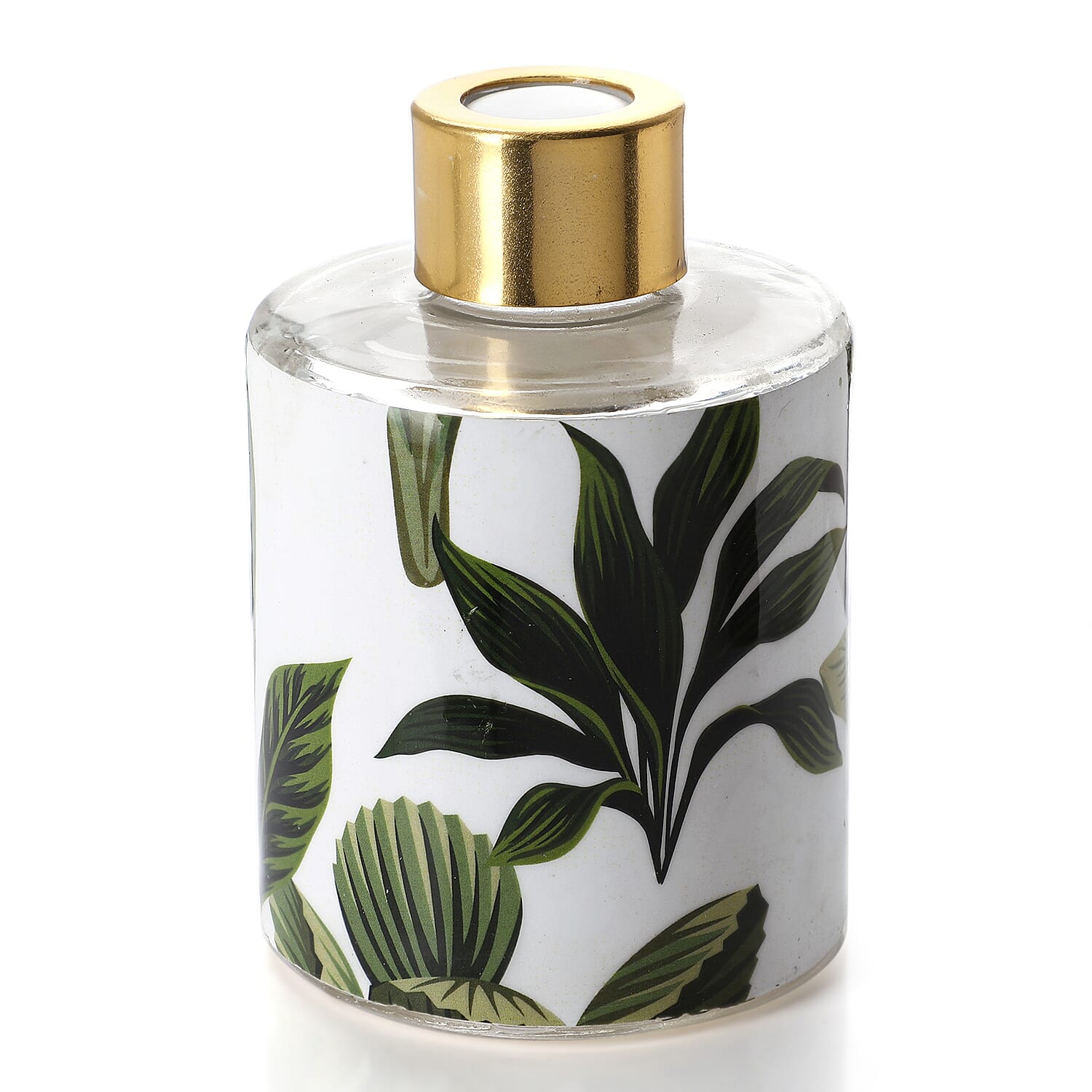 Reed Diffuser in Enamled Glass Bottle with Gold Cap (Size 24x6x6 cm) - 150ml - Green & White