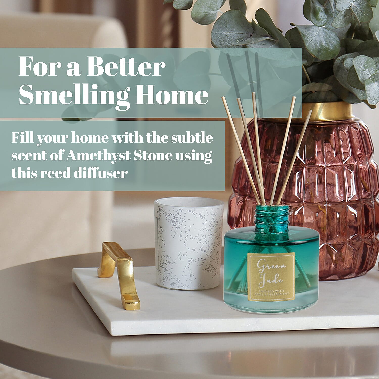 Reed Diffuser in Round Jar with Reed Sticks - Green