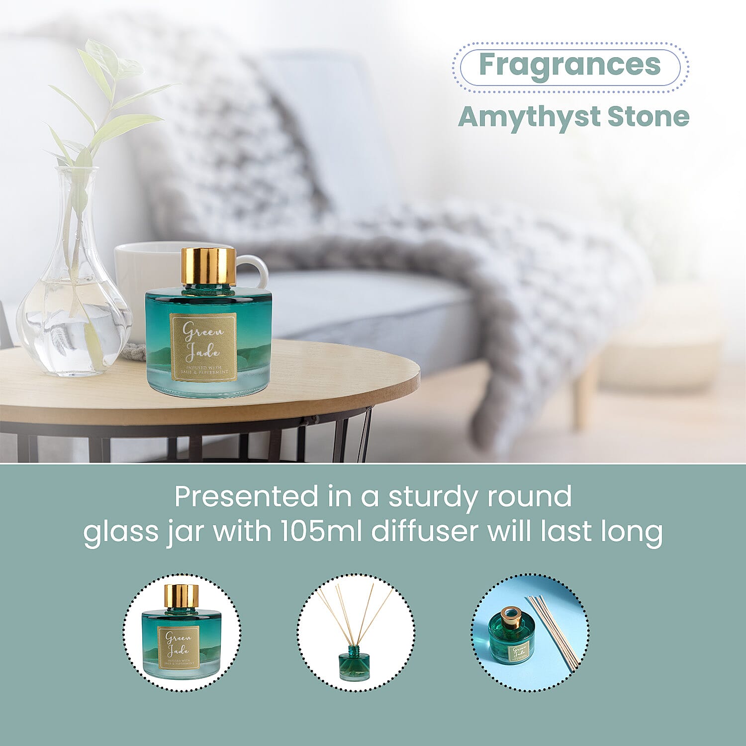 Reed Diffuser in Round Jar with Reed Sticks - Green