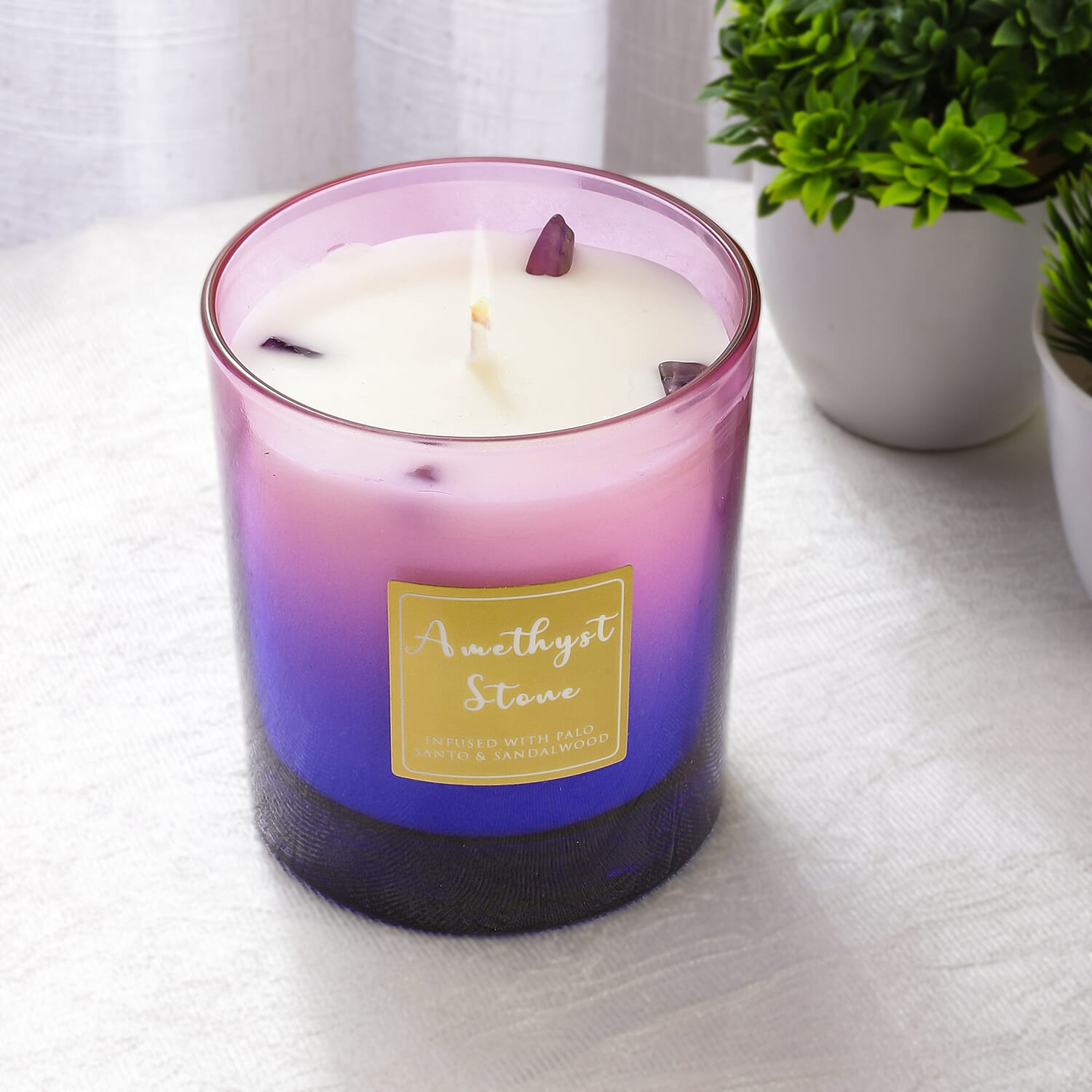 Healing Stone Scented Candle in Glass Jar (200gm) - Purple