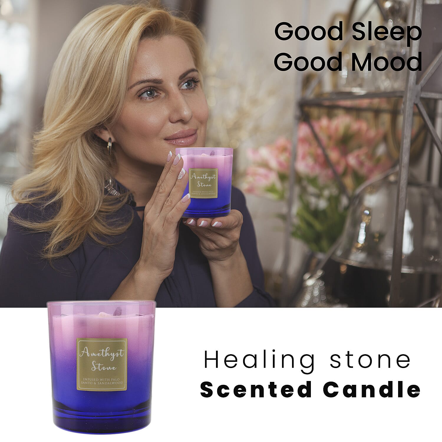 Healing Stone Scented Candle in Glass Jar (200gm) - Purple