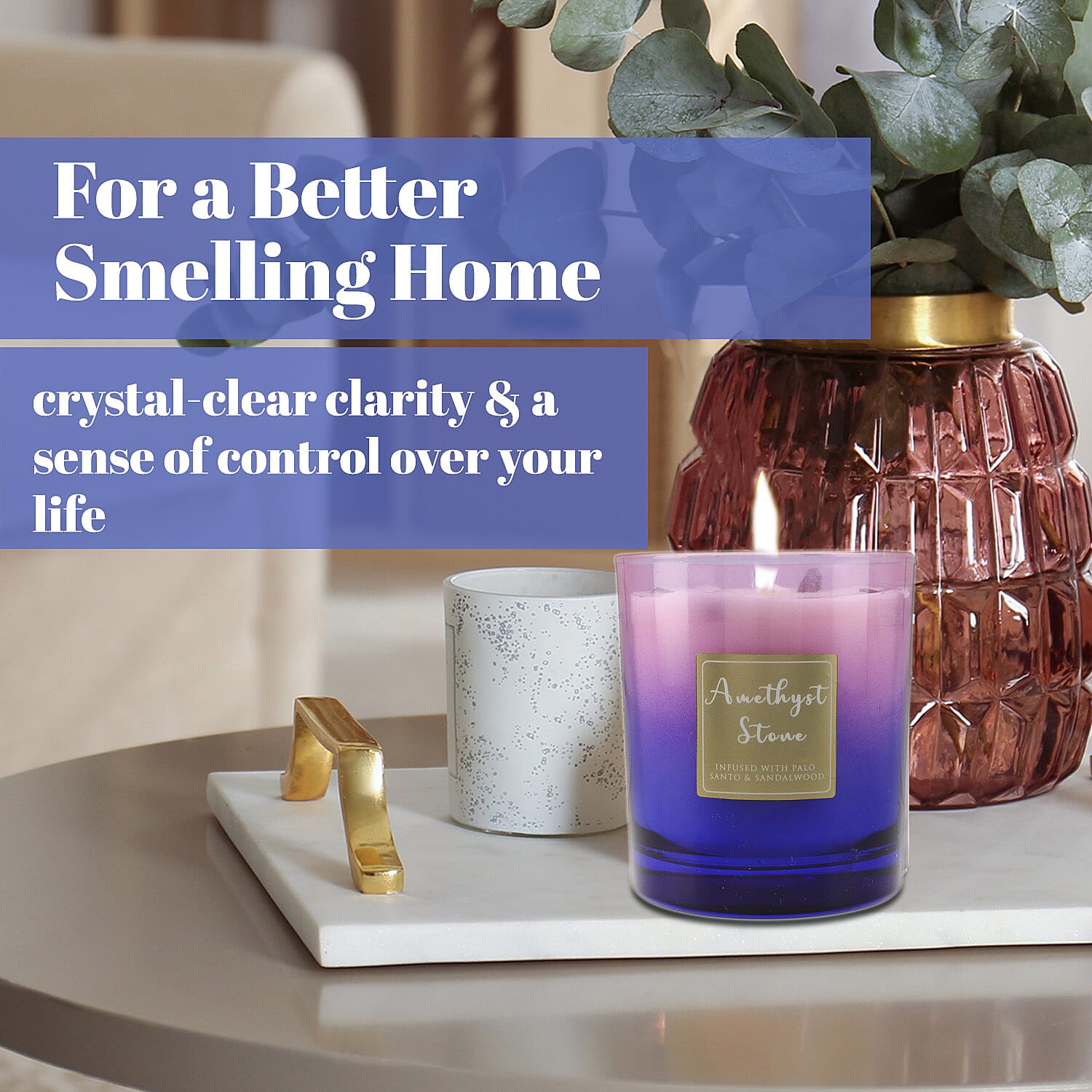Healing Stone Scented Candle in Glass Jar (200gm) - Purple