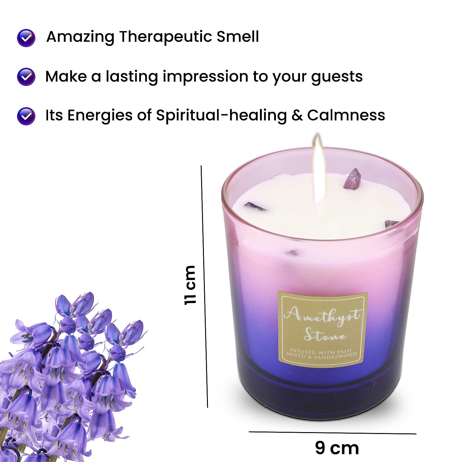 Healing Stone Scented Candle in Glass Jar (200gm) - Purple