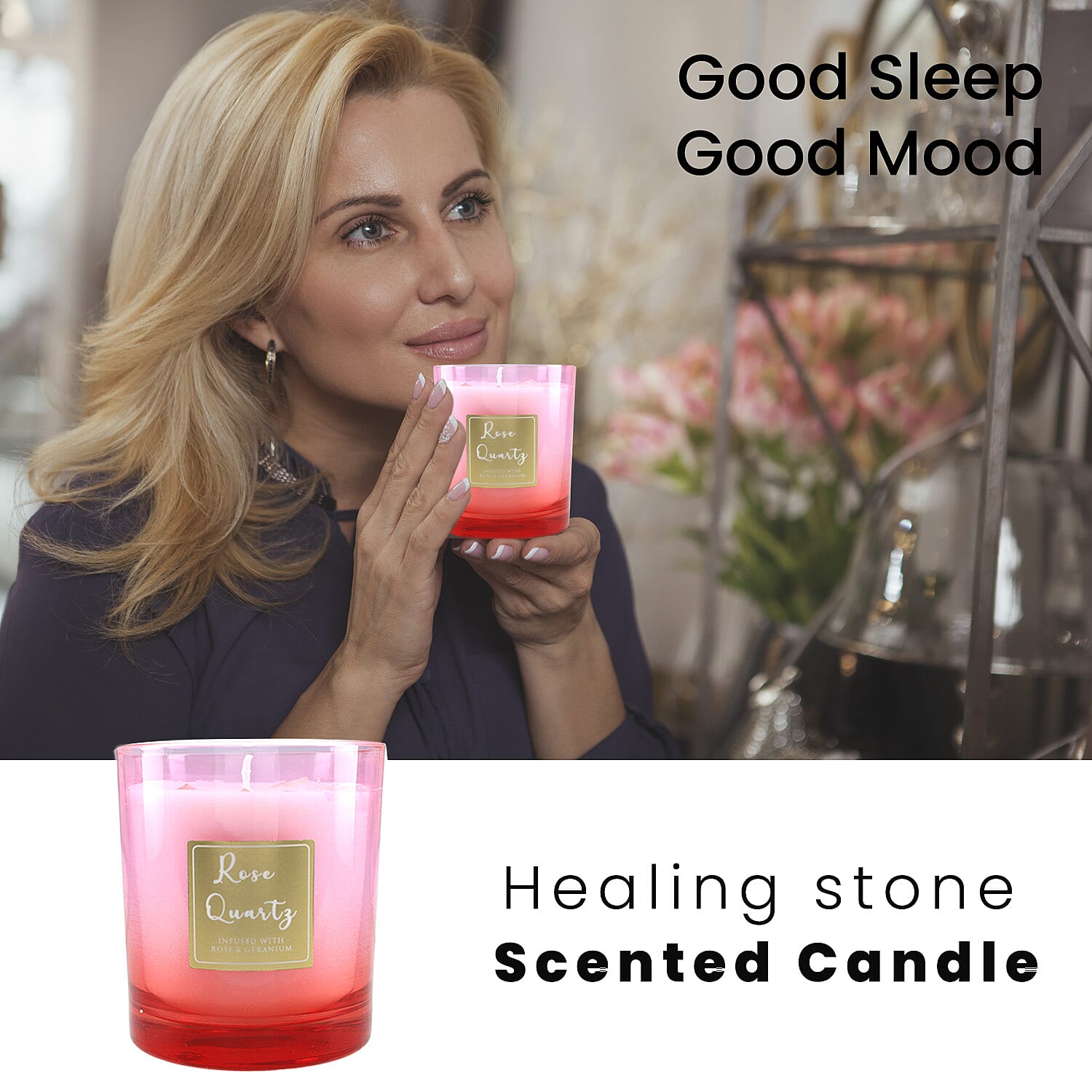 Healing Stone Scented Candle in Glass Jar (200gm) - Rose Quartz