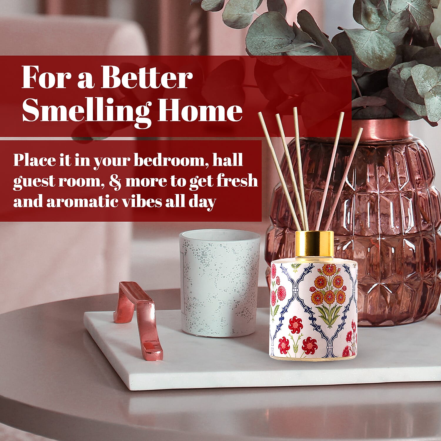 Reed Diffuser in Enamelled Glass Bottle with Gold Cap (Size 24x6x6 cm) - 150ml - Magnolia Lily