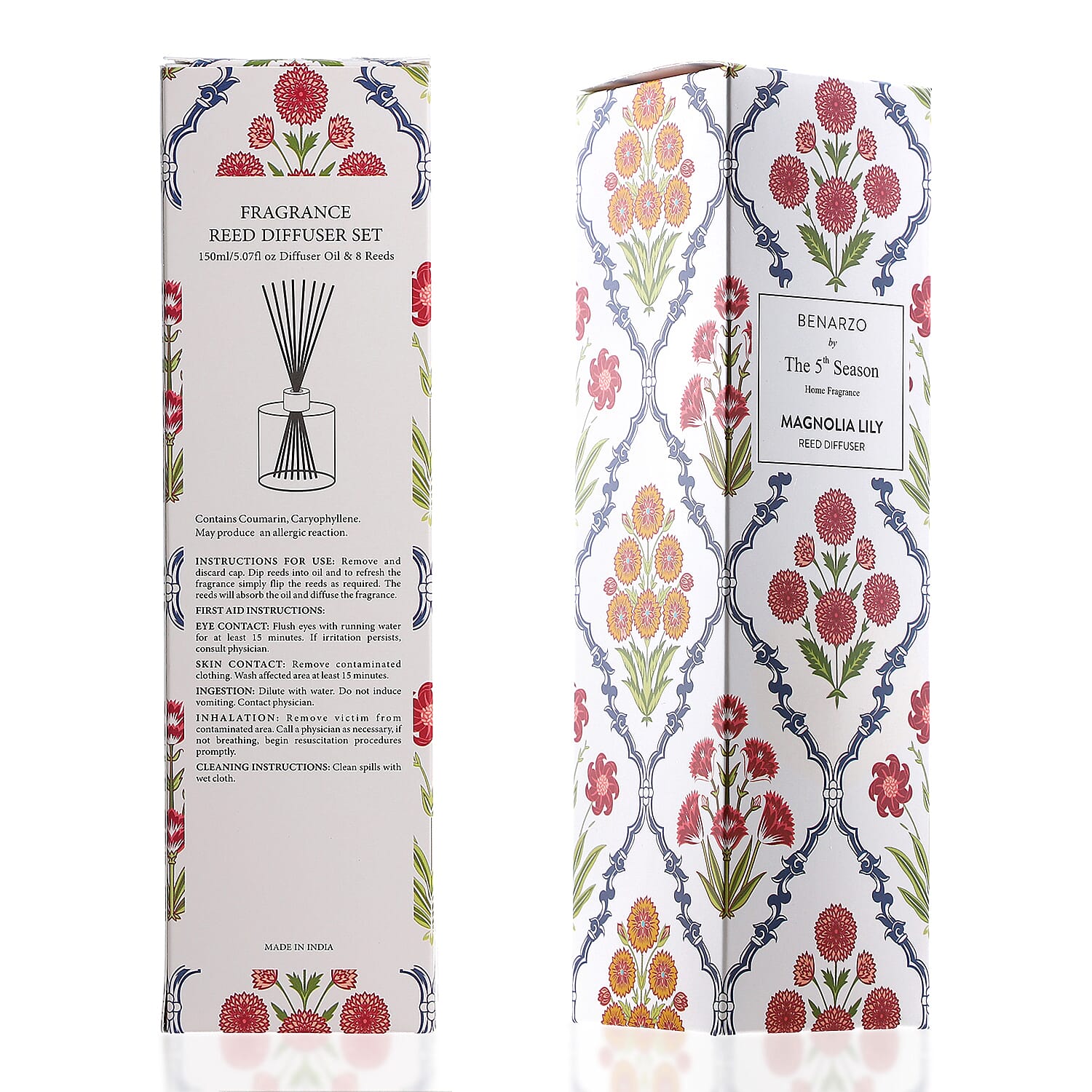 Reed Diffuser in Enamelled Glass Bottle with Gold Cap (Size 24x6x6 cm) - 150ml - Magnolia Lily