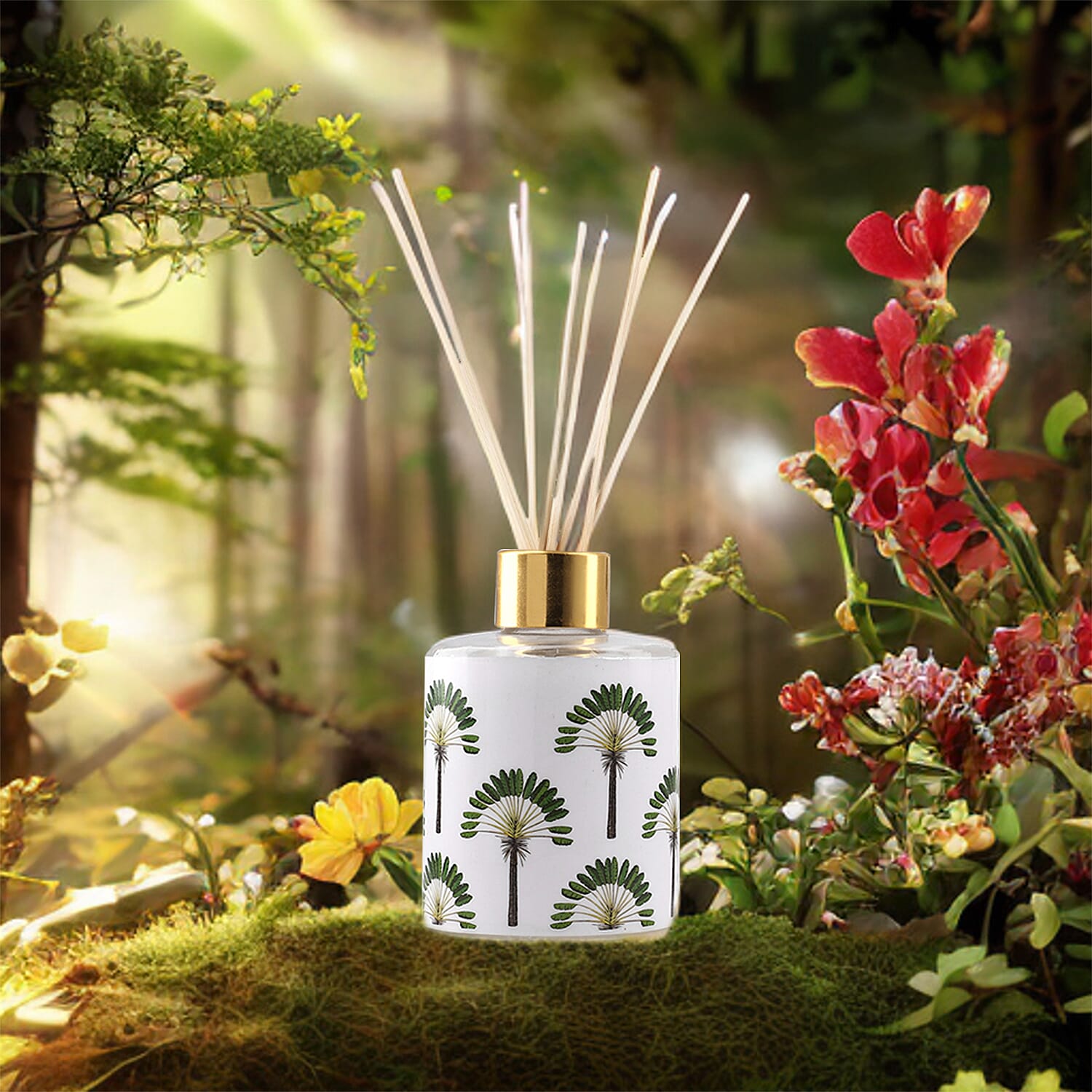 Reed Diffuser in Enamelled Glass Bottle with Gold Cap (Size 24x6x6 cm) - 150ml - Island Dream
