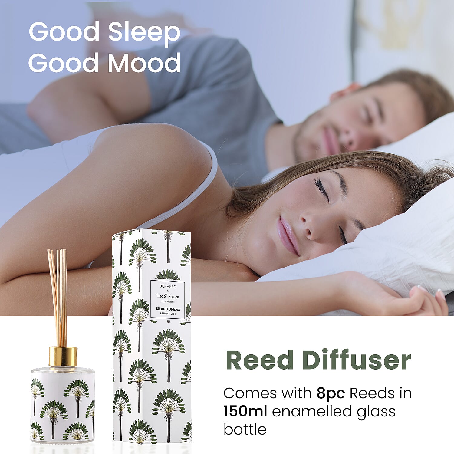 Reed Diffuser in Enamelled Glass Bottle with Gold Cap (Size 24x6x6 cm) - 150ml - Island Dream