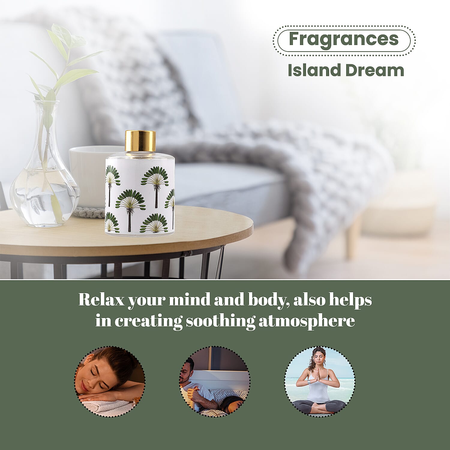 Reed Diffuser in Enamelled Glass Bottle with Gold Cap (Size 24x6x6 cm) - 150ml - Island Dream