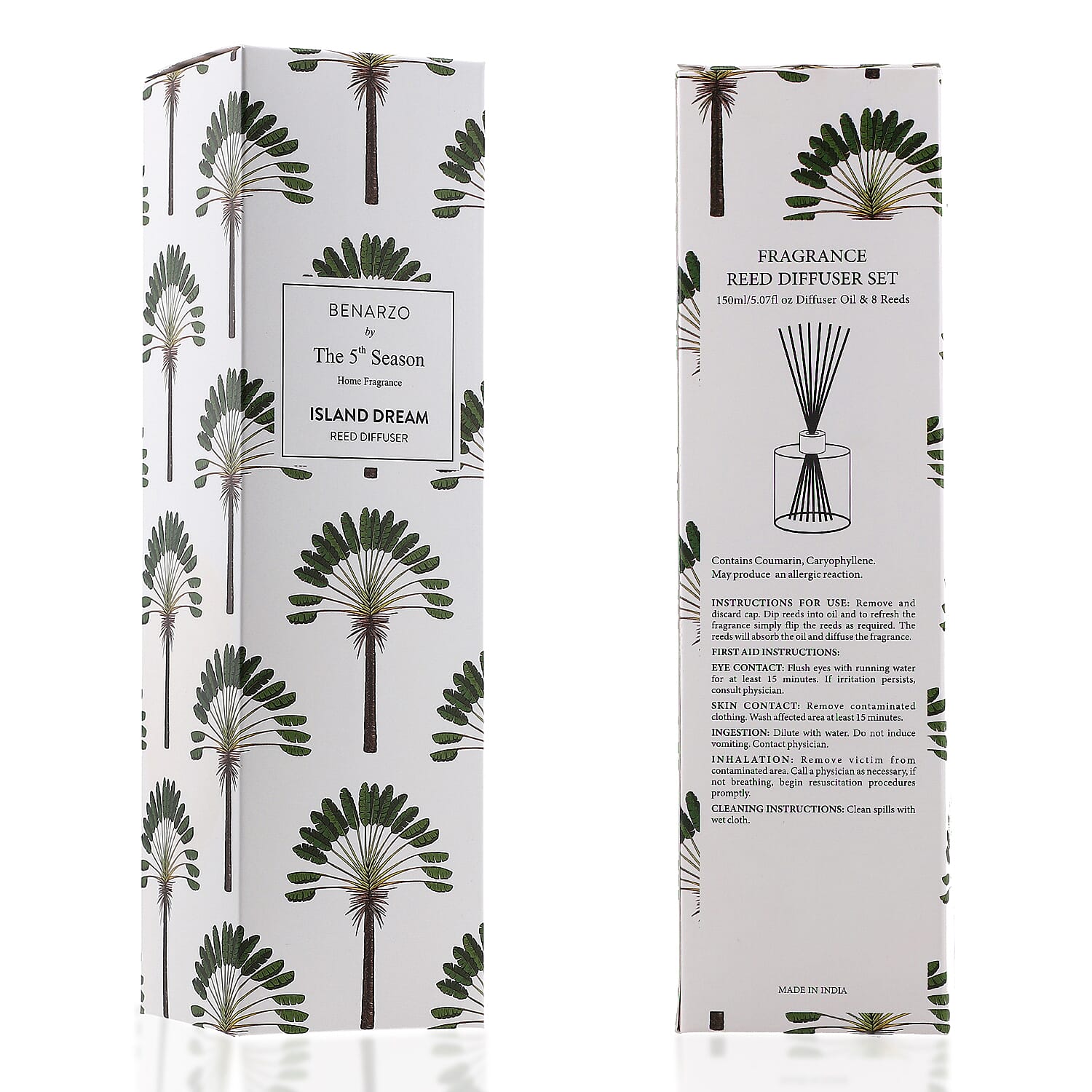 Reed Diffuser in Enamelled Glass Bottle with Gold Cap (Size 24x6x6 cm) - 150ml - Island Dream