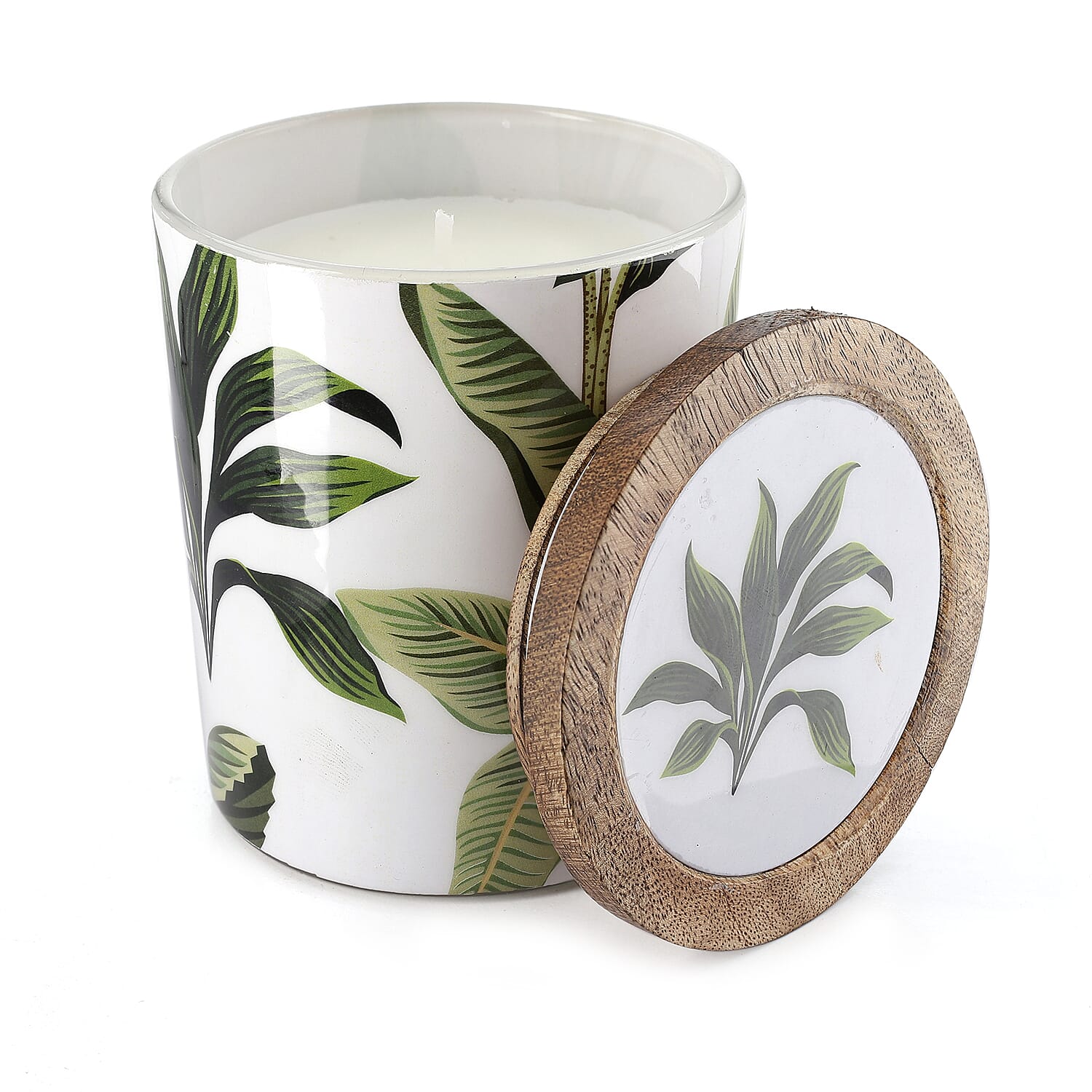 Enamelled Scented Glass Candle with Wooden Cap (200 Gms) - Jade Lotus