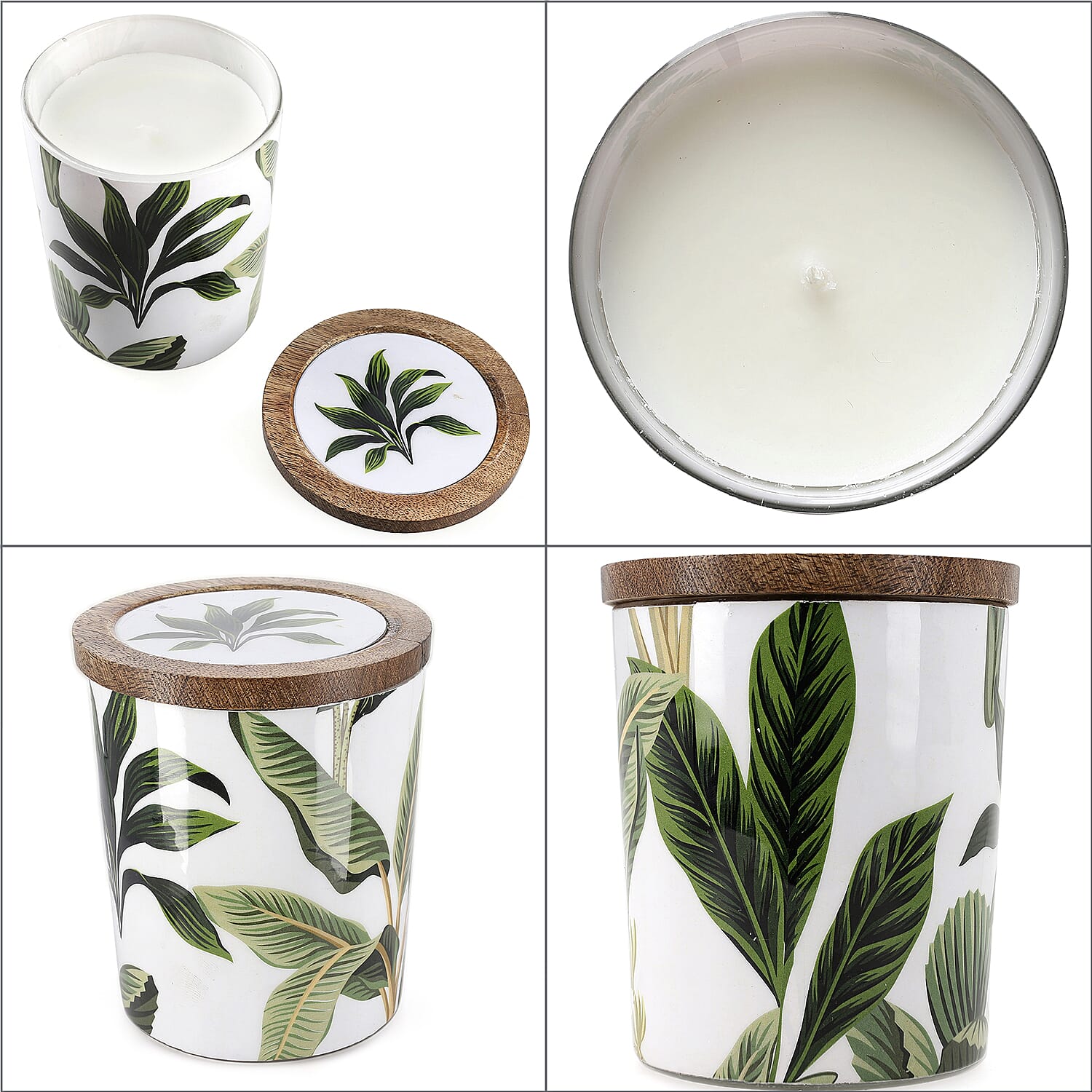 Enamelled Scented Glass Candle with Wooden Cap (200 Gms) - Jade Lotus