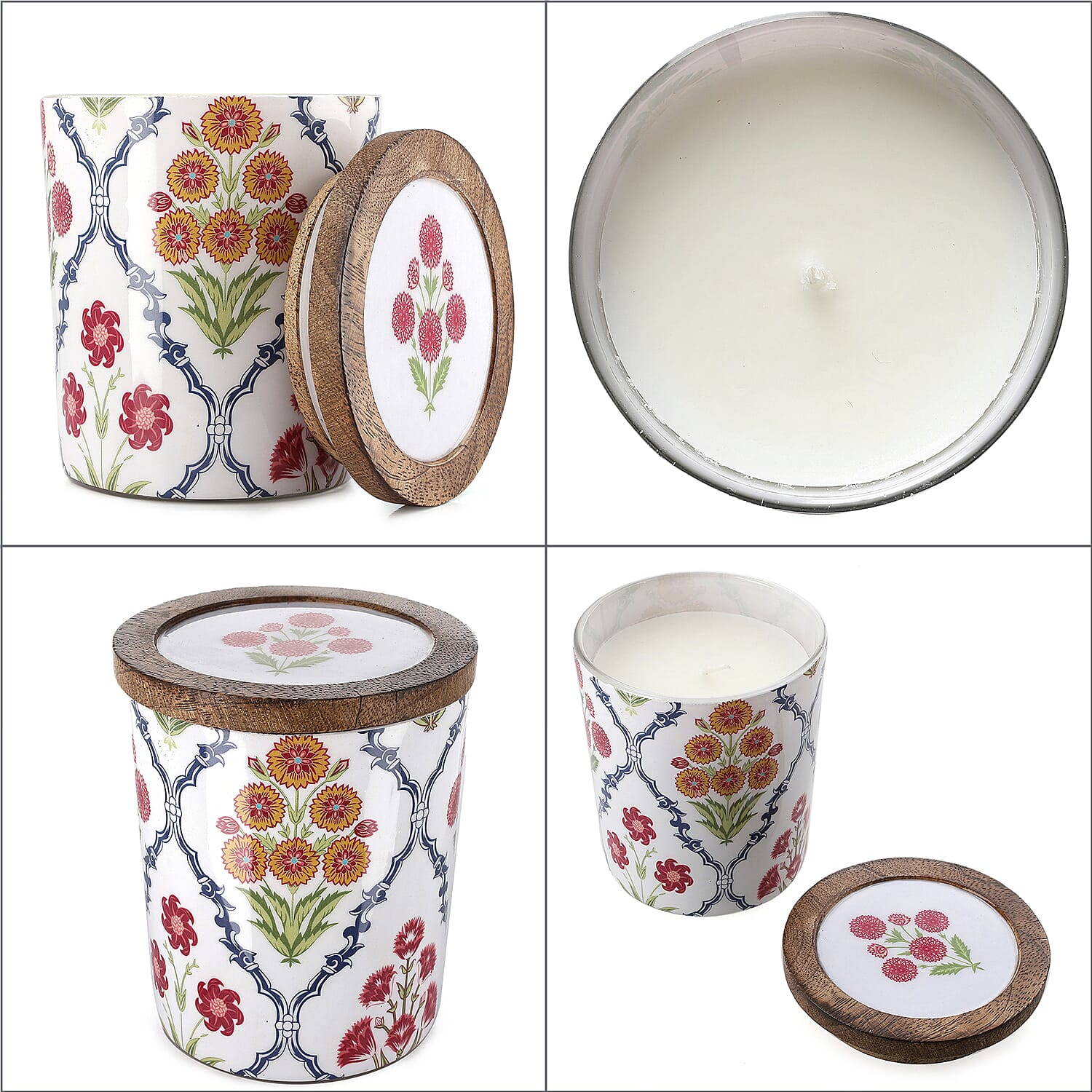 Enamelled Scented Glass Candle with Wooden Cap (200 Gms) - Magnolia Lily