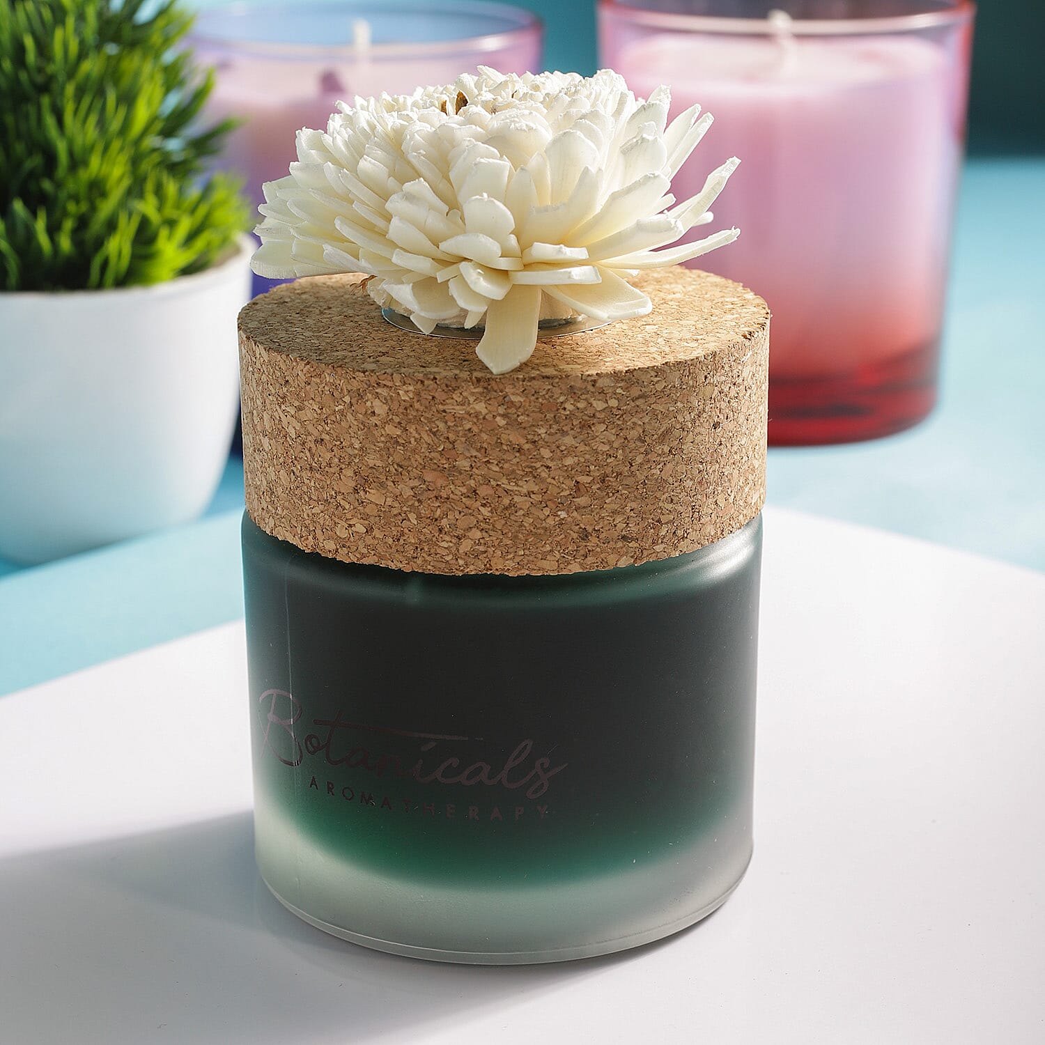 Botanical Aroma Therapy Room Diffuser with Sola Flower in Roasted Jar (120 ml) - Green