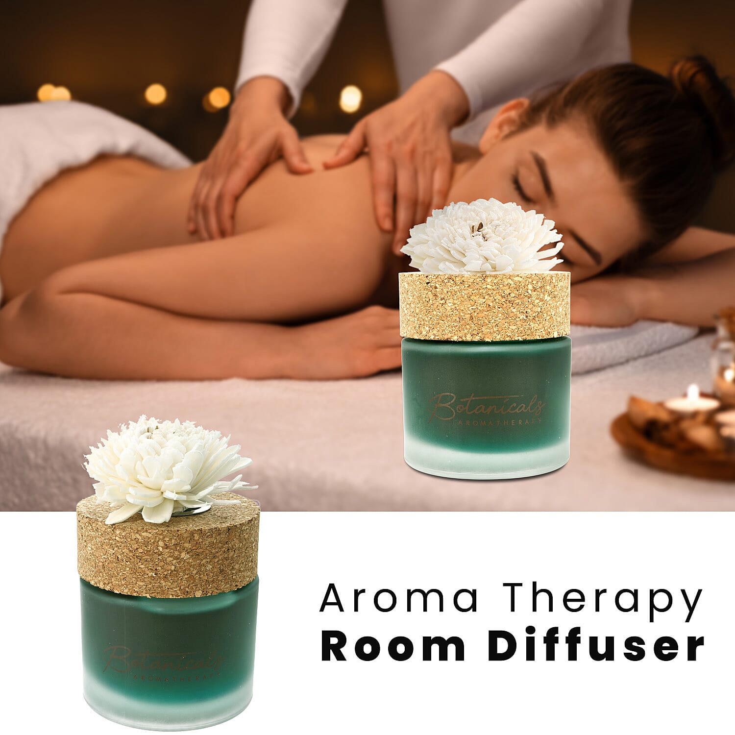 Botanical Aroma Therapy Room Diffuser with Sola Flower in Roasted Jar (120 ml) - Green