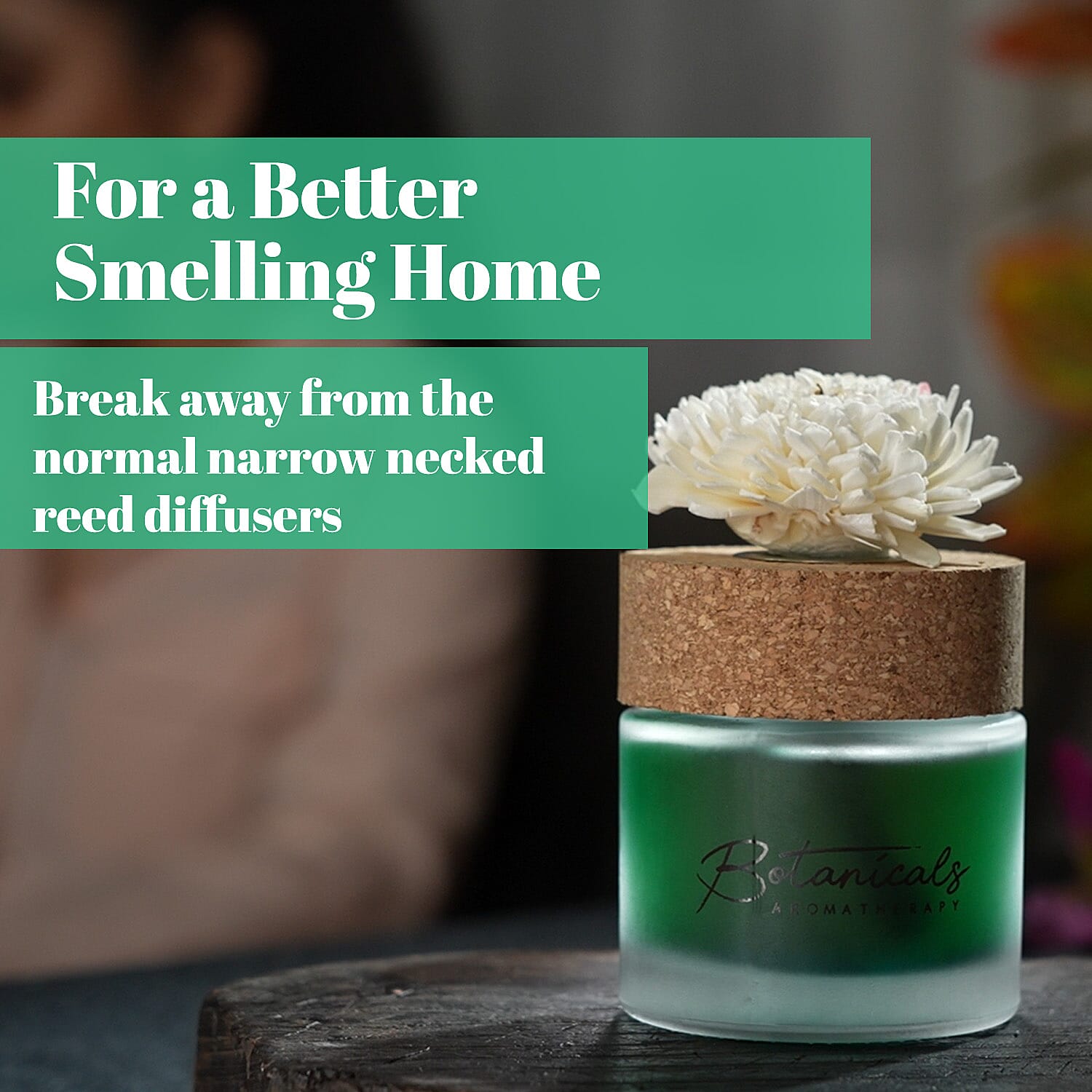 Botanical Aroma Therapy Room Diffuser with Sola Flower in Roasted Jar (120 ml) - Green