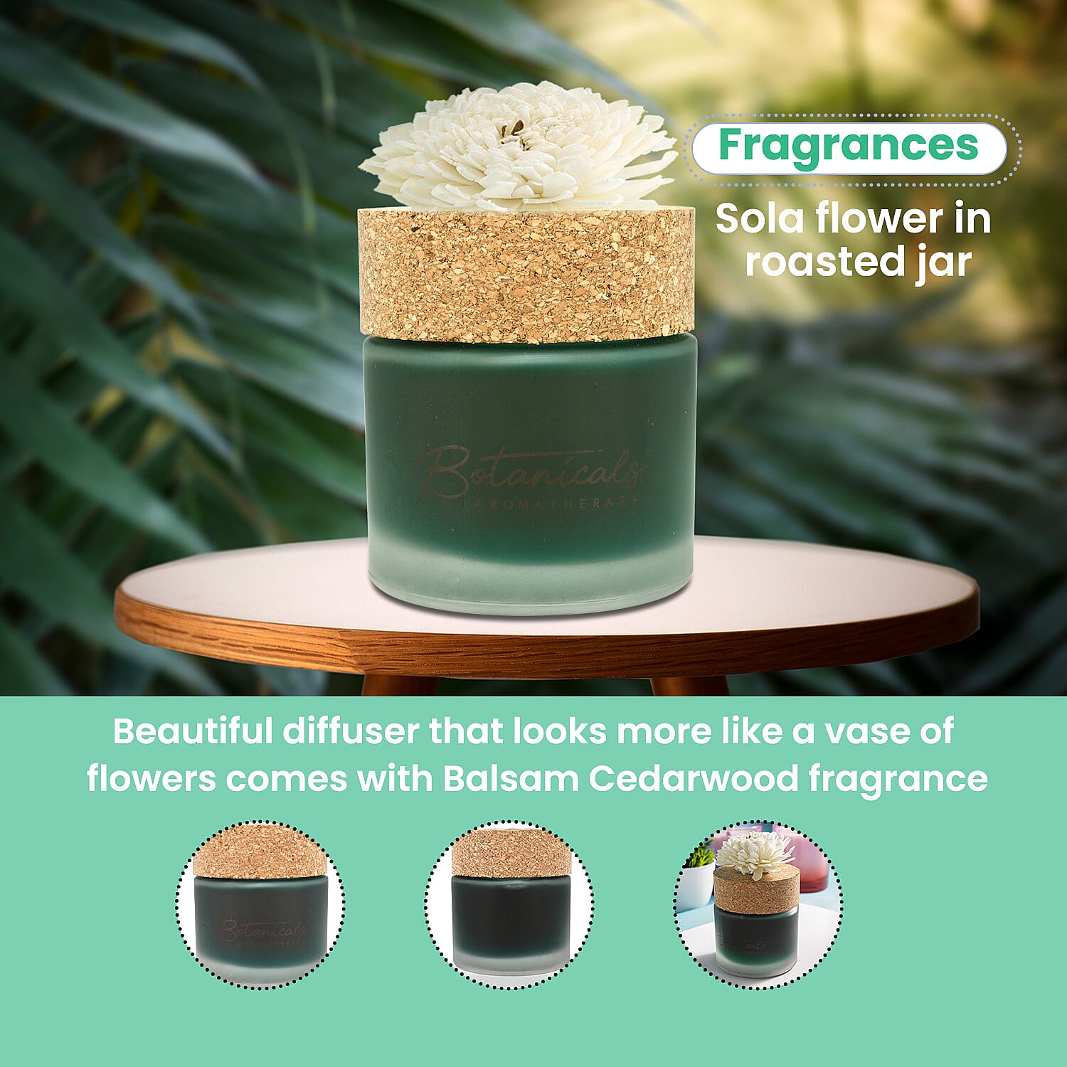 Botanical Aroma Therapy Room Diffuser with Sola Flower in Roasted Jar (120 ml) - Green