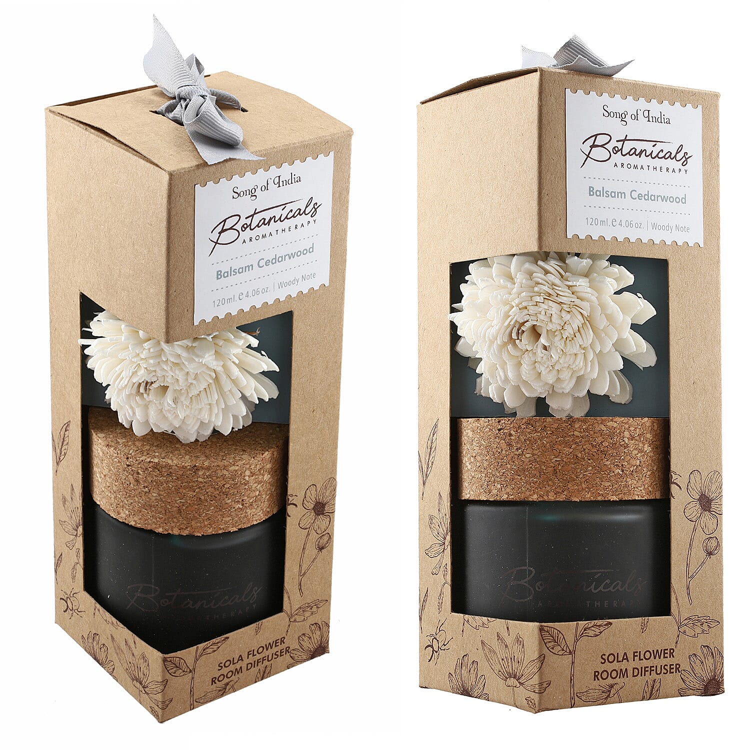 Botanical Aroma Therapy Room Diffuser with Sola Flower in Roasted Jar (120 ml) - Green