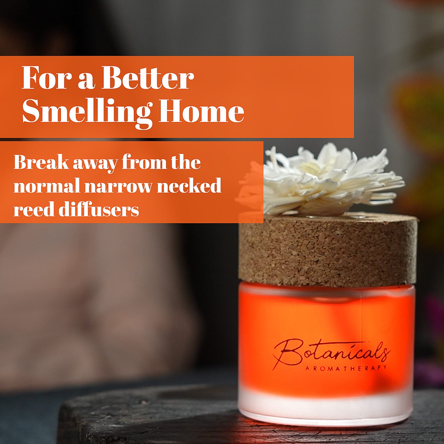 Botanical Aroma Therapy Room Diffuser with Sola Flower in Roasted Jar (120 ml) - Orange