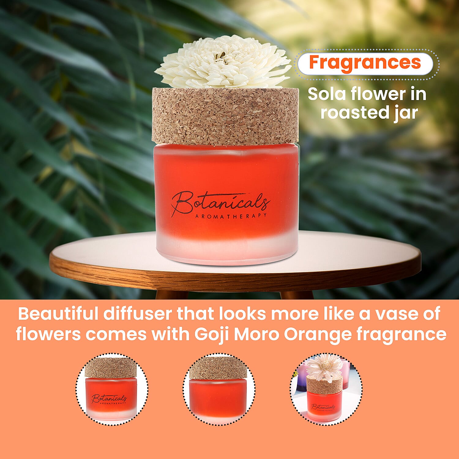 Botanical Aroma Therapy Room Diffuser with Sola Flower in Roasted Jar (120 ml) - Orange