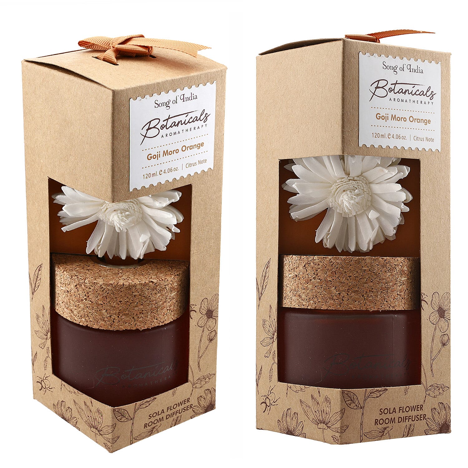 Botanical Aroma Therapy Room Diffuser with Sola Flower in Roasted Jar (120 ml) - Orange