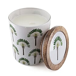 Enamled Scented Glass Candle with Wooden Cap (Size 9x8x8 cm) 200 Gms - Green & White